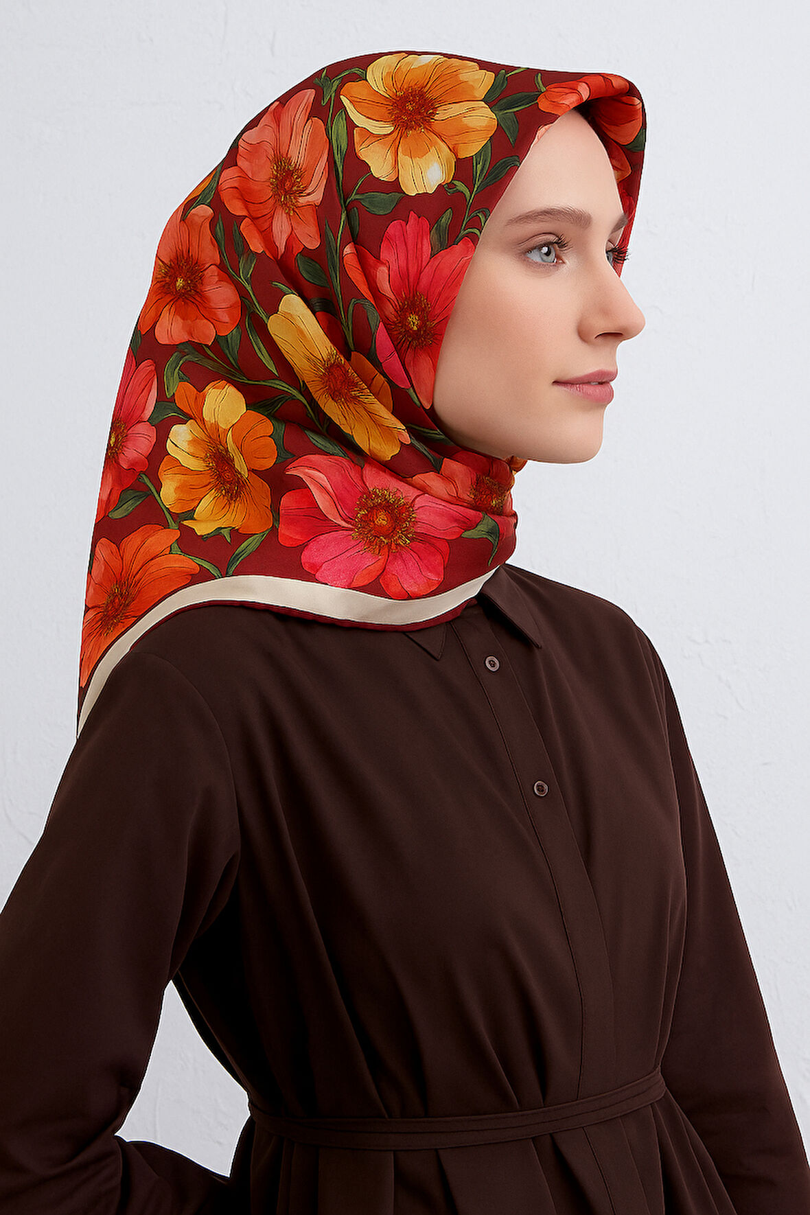 Armine Tivil Saf İpek Eşarp 9403 - 01 Turuncu Karışık Desen