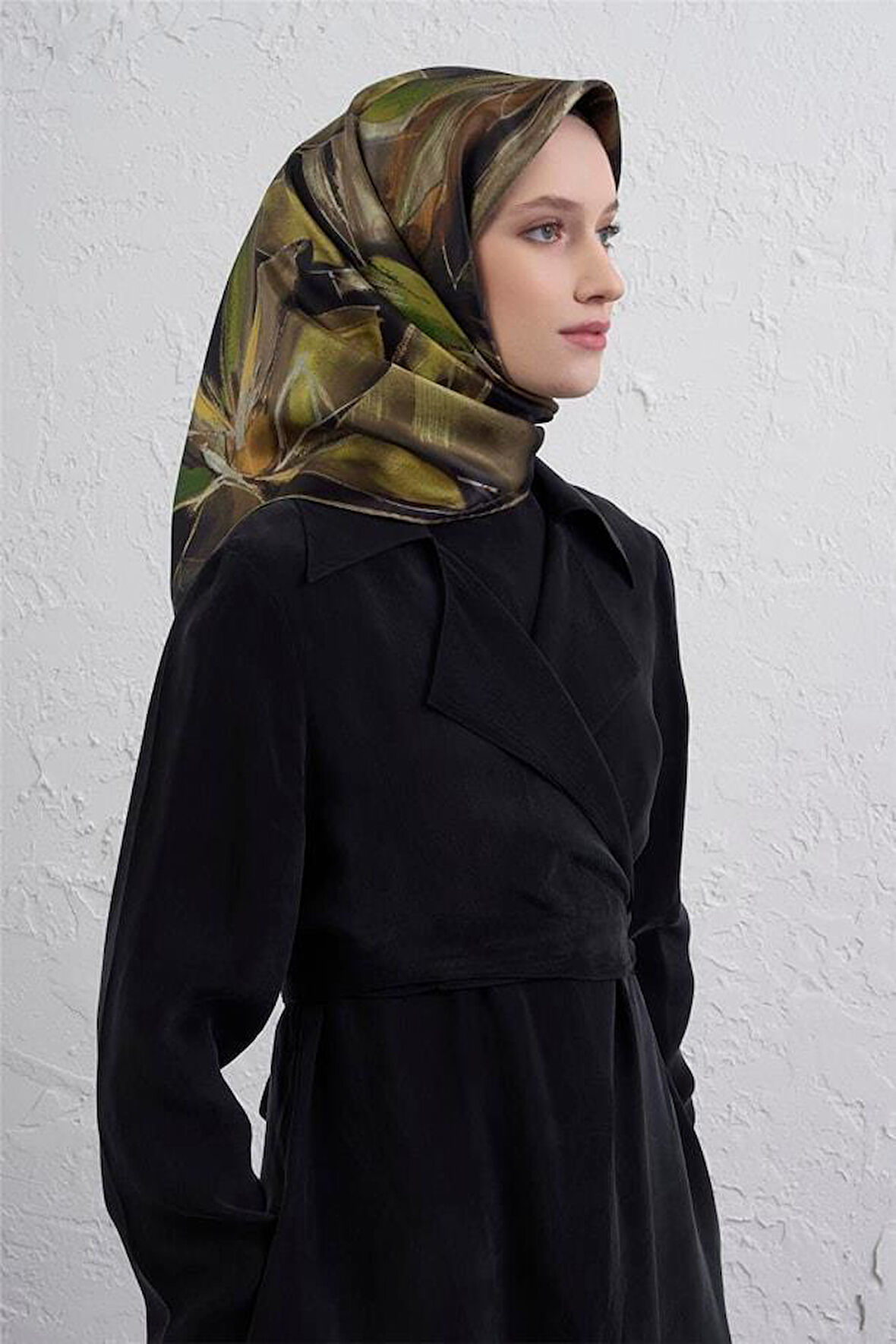 Armine Tivil Saf İpek Eşarp 9406 - 05 Yeşil Karışık Desen