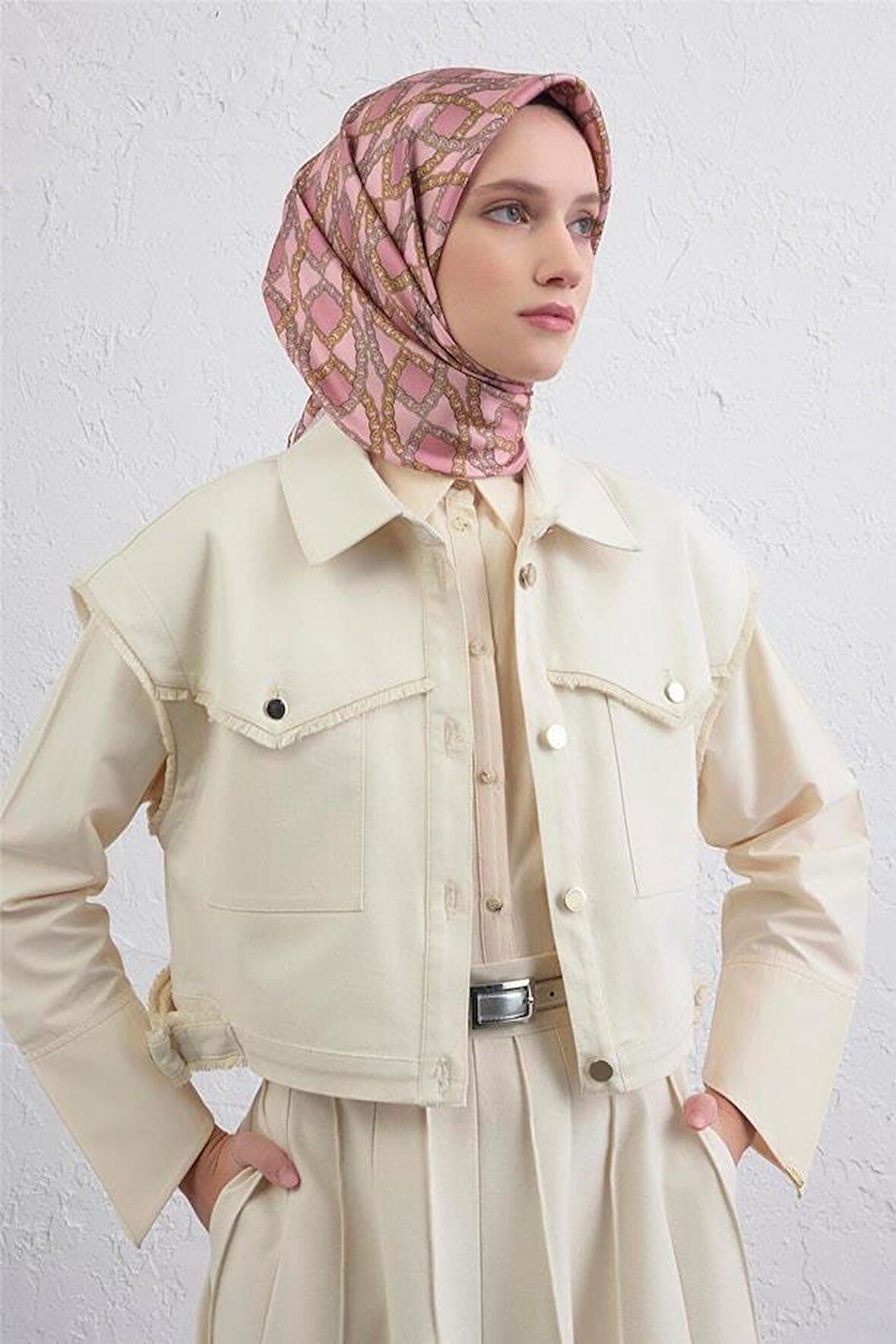 Armine Sura Saf İpek Eşarp 9410 - 05 Pembe Karışık Desen