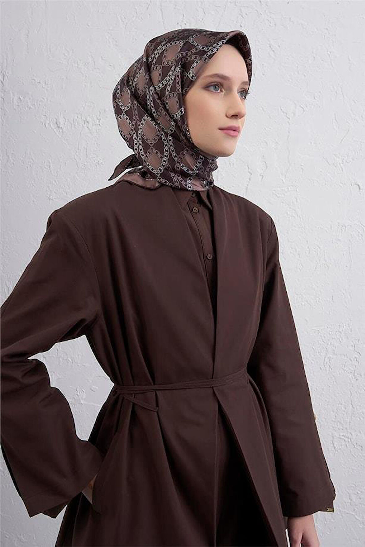 Armine Sura Saf İpek Eşarp 9410 - 87 Kahverengi Karışık Desen