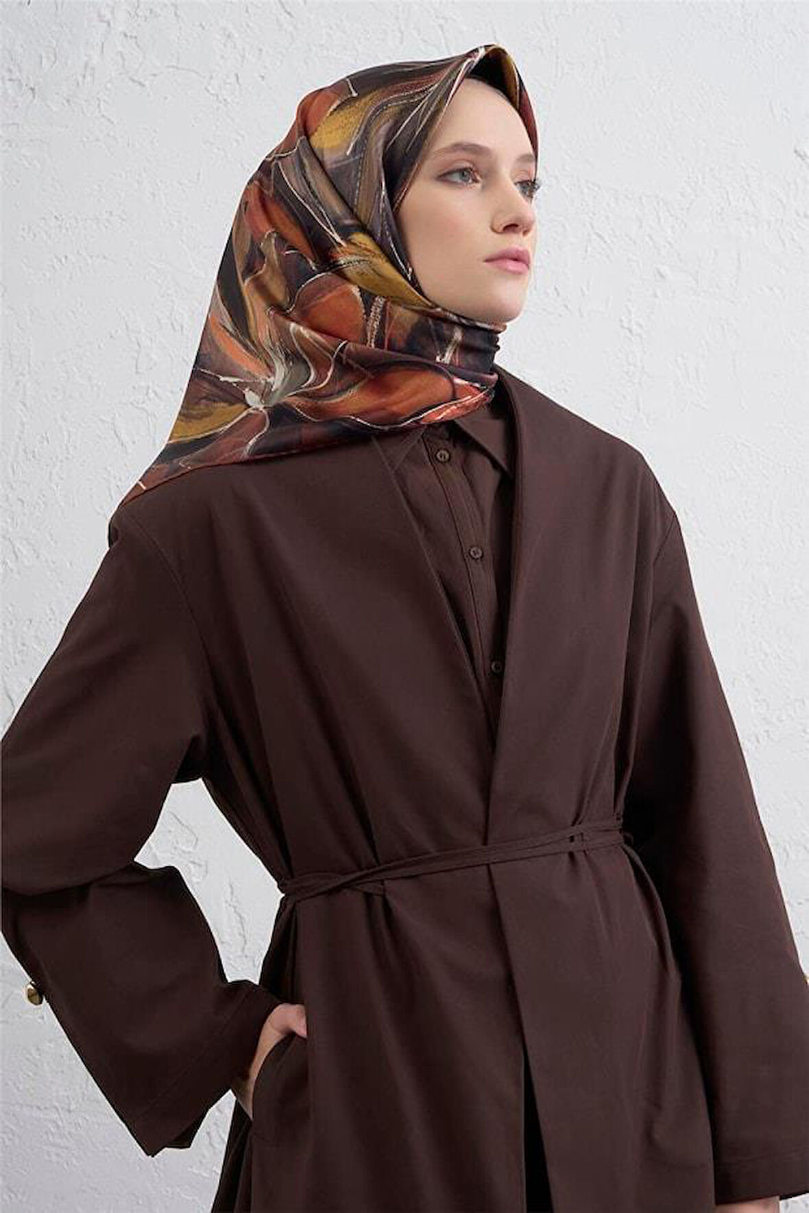 Armine Tivil Saf İpek Eşarp 9406 - 80 Kırmızı Karışık Desen