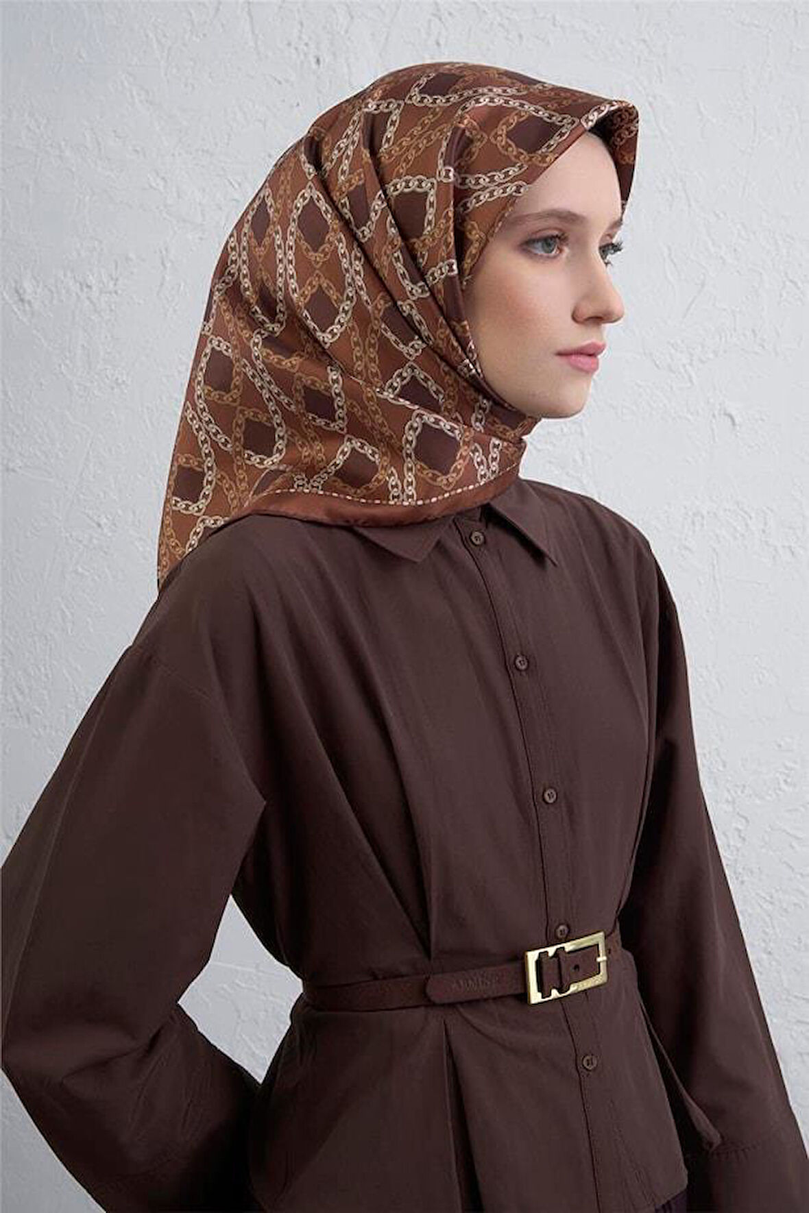 Armine Sura Saf İpek Eşarp 9410 - 37 Taba Karışık Desen