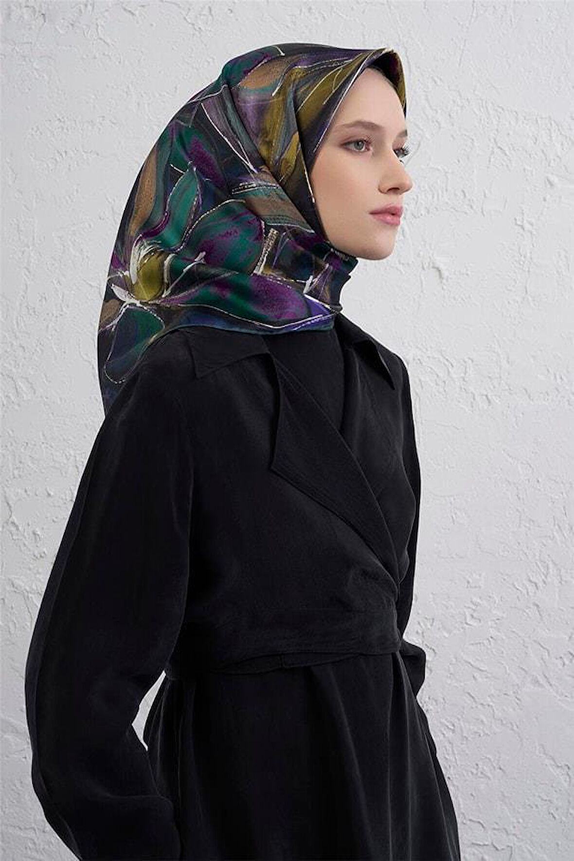 Armine Tivil Saf İpek Eşarp 9406 - 84 Mor Karışık Desen