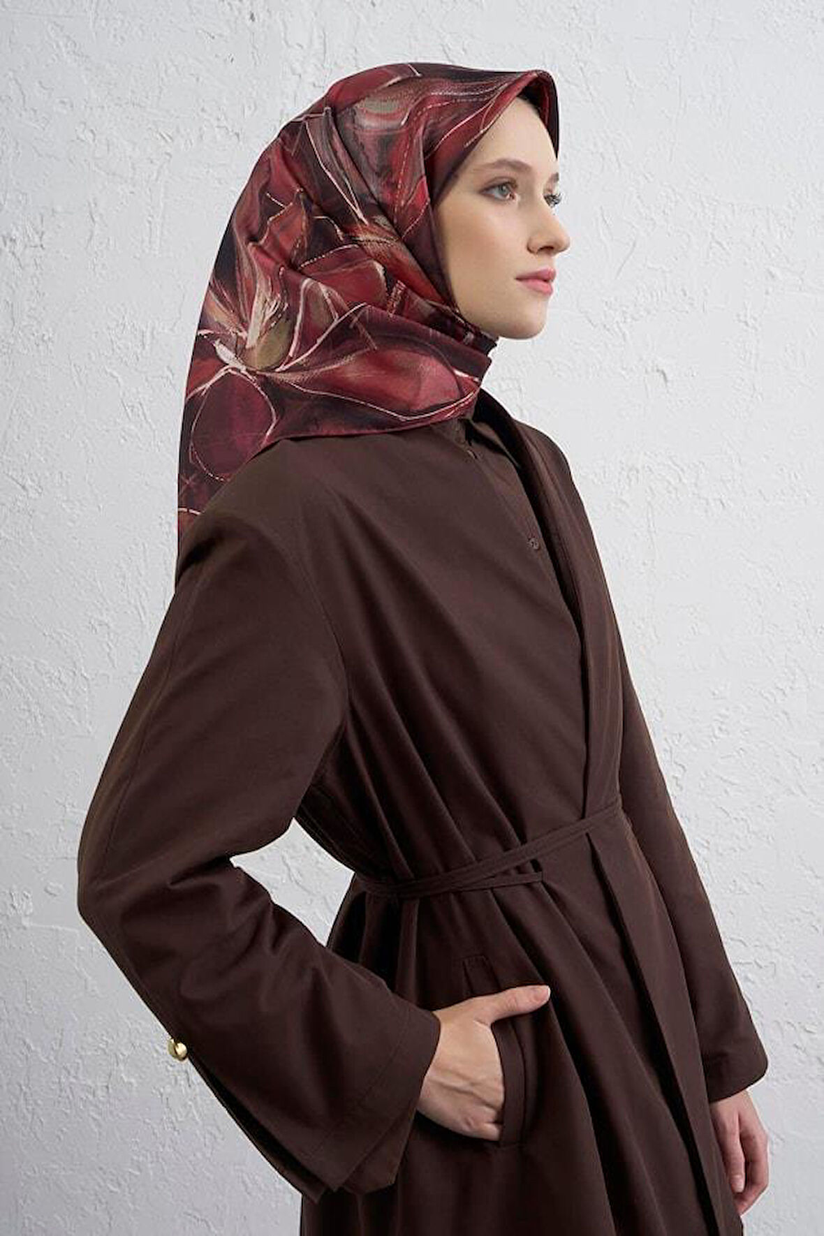 Armine Tivil Saf İpek Eşarp 9406 - 81 Bordo Karışık Desen