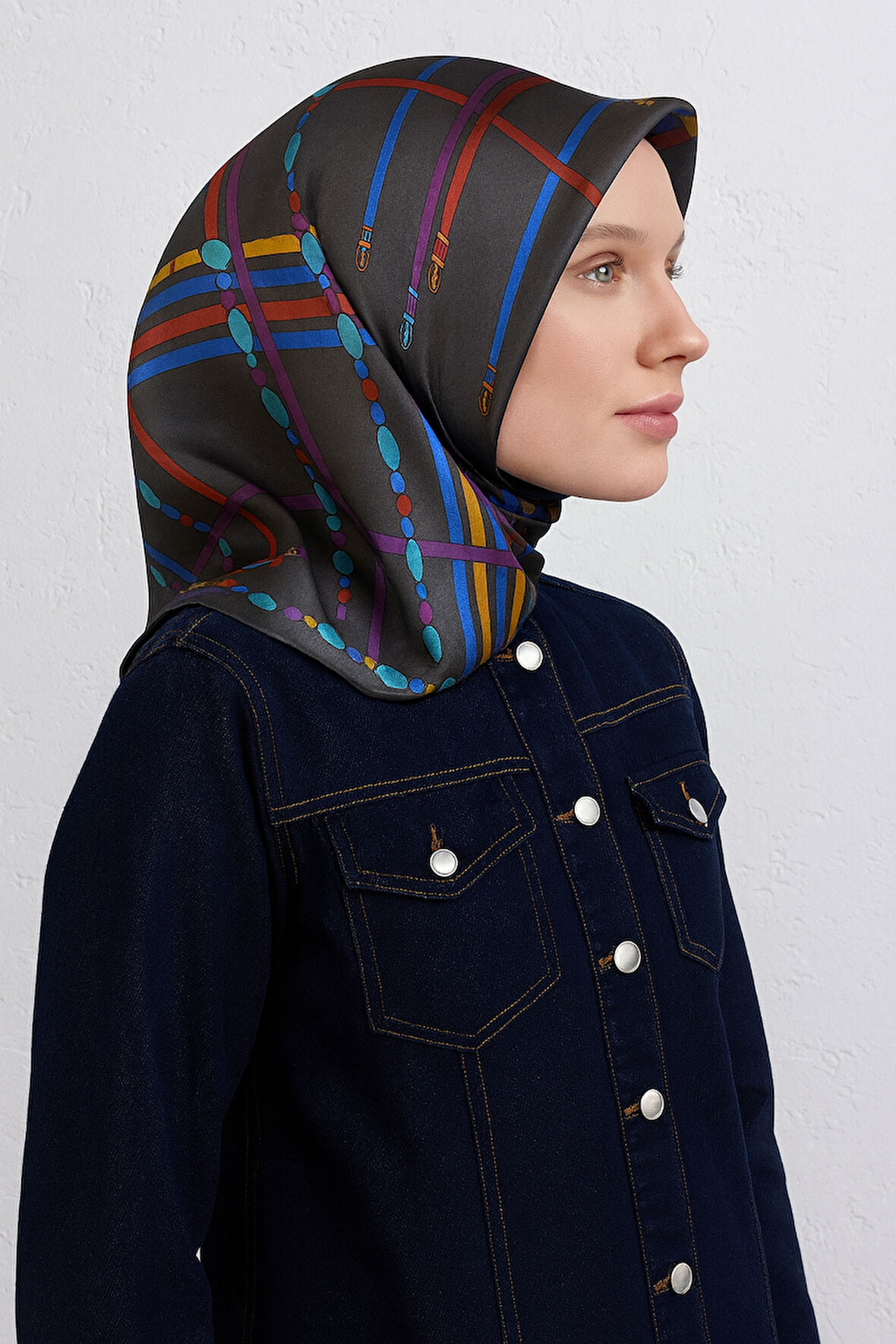 Armine Tivil Saf İpek Eşarp 9407 - 54 Füme Karışık Desen