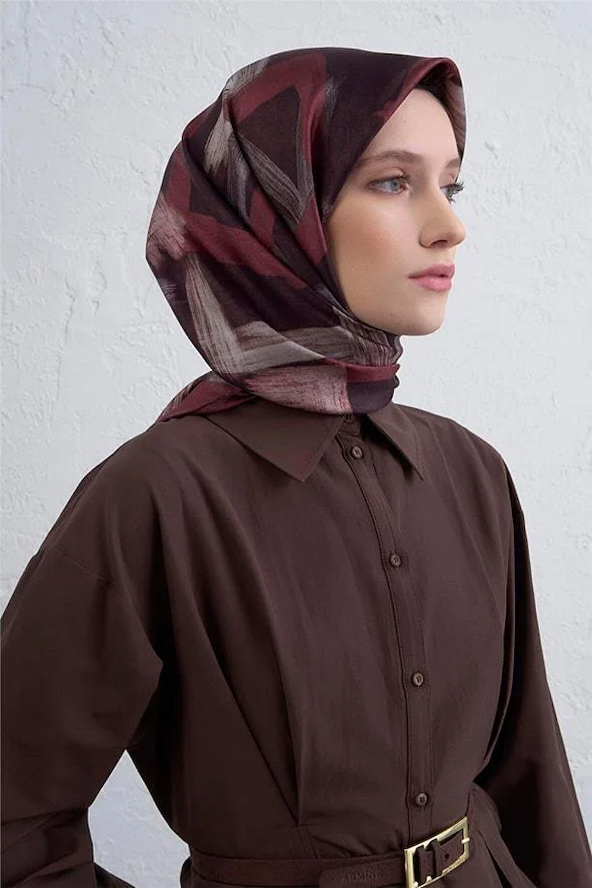 Armine Tivil Saf İpek Eşarp 9413 - 81 Bordo Karışık Desen