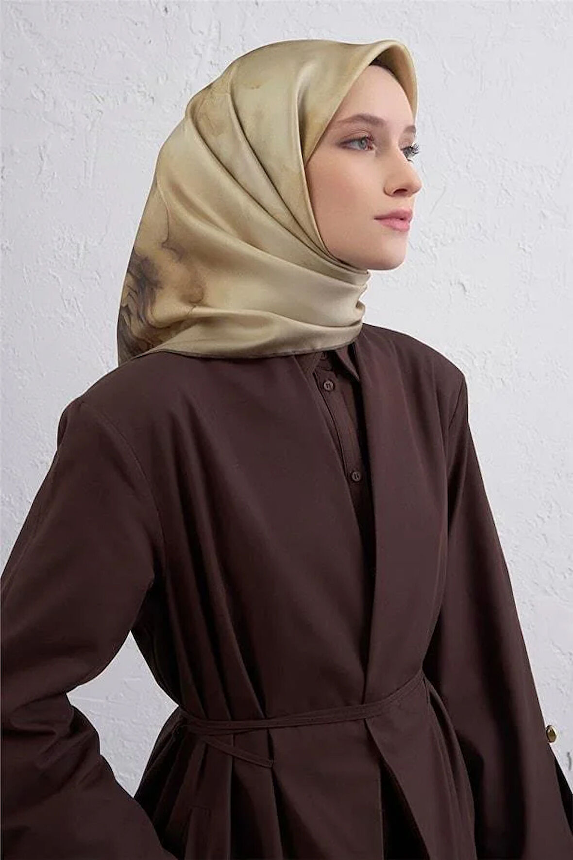 Armine Sura Saf İpek Eşarp 9426 - 54 Yeşil Karışık Desen