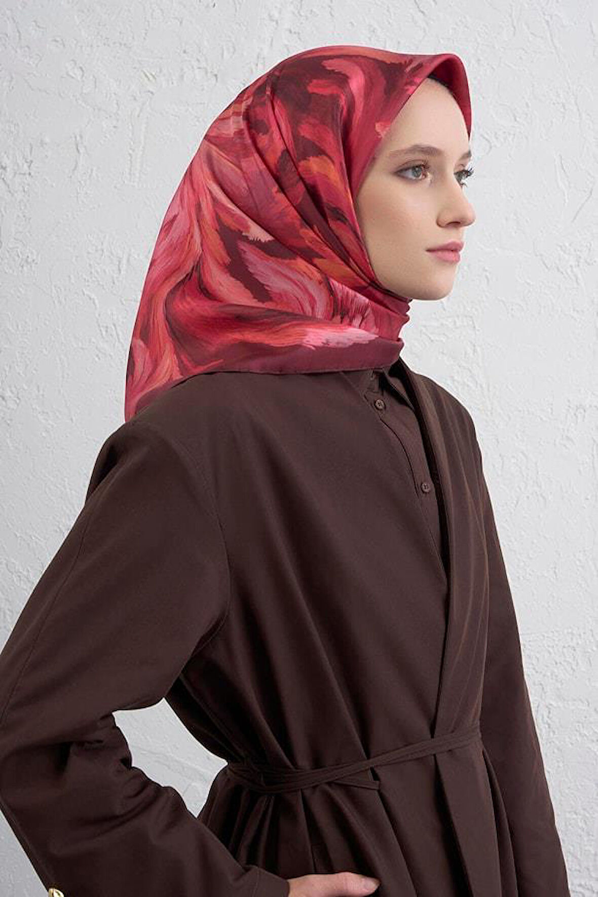 Armine Tivil Saf İpek Eşarp 9423 - 07 Bordo Karışık Desen