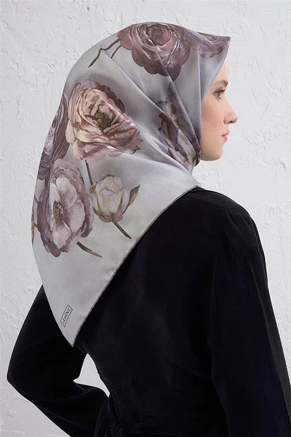 Armine Sura Saf İpek Eşarp 9419 - 03 Gri Karışık Desen