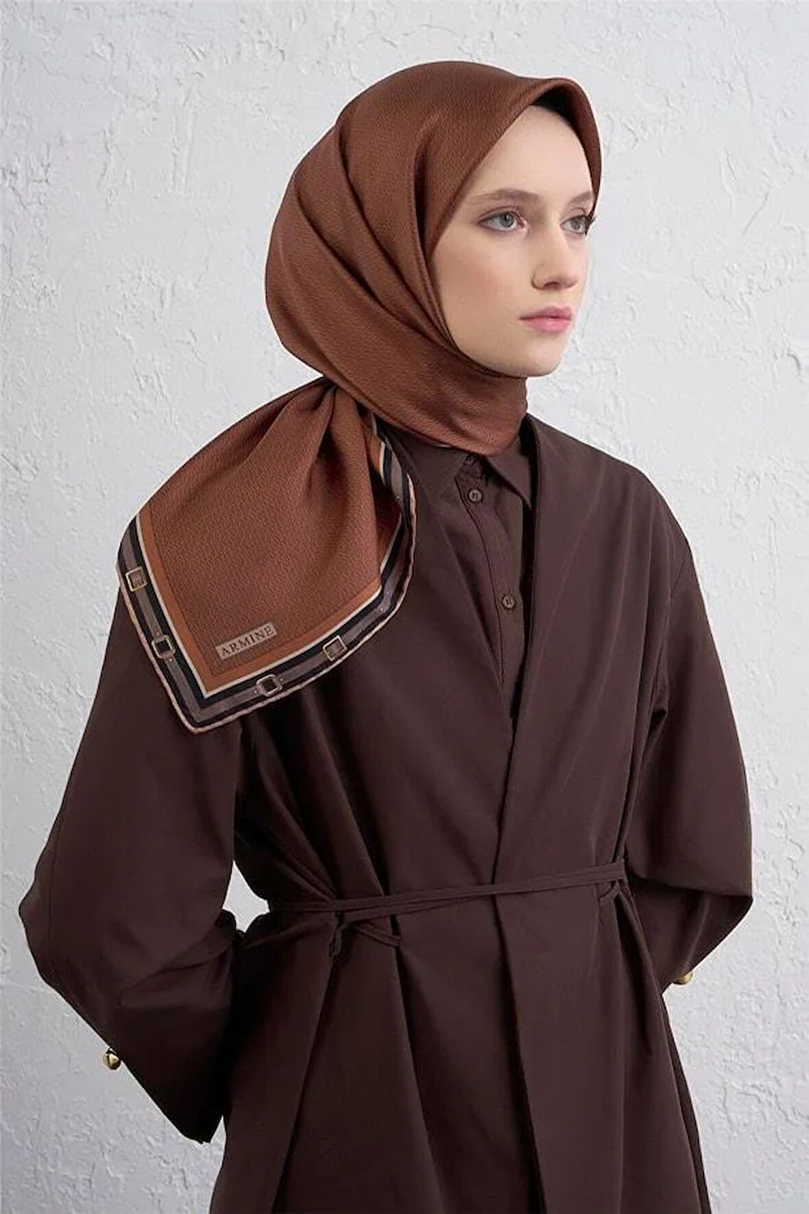 Armine Sura Saf İpek Eşarp 9401 - 38 Kiremit Karışık Desen