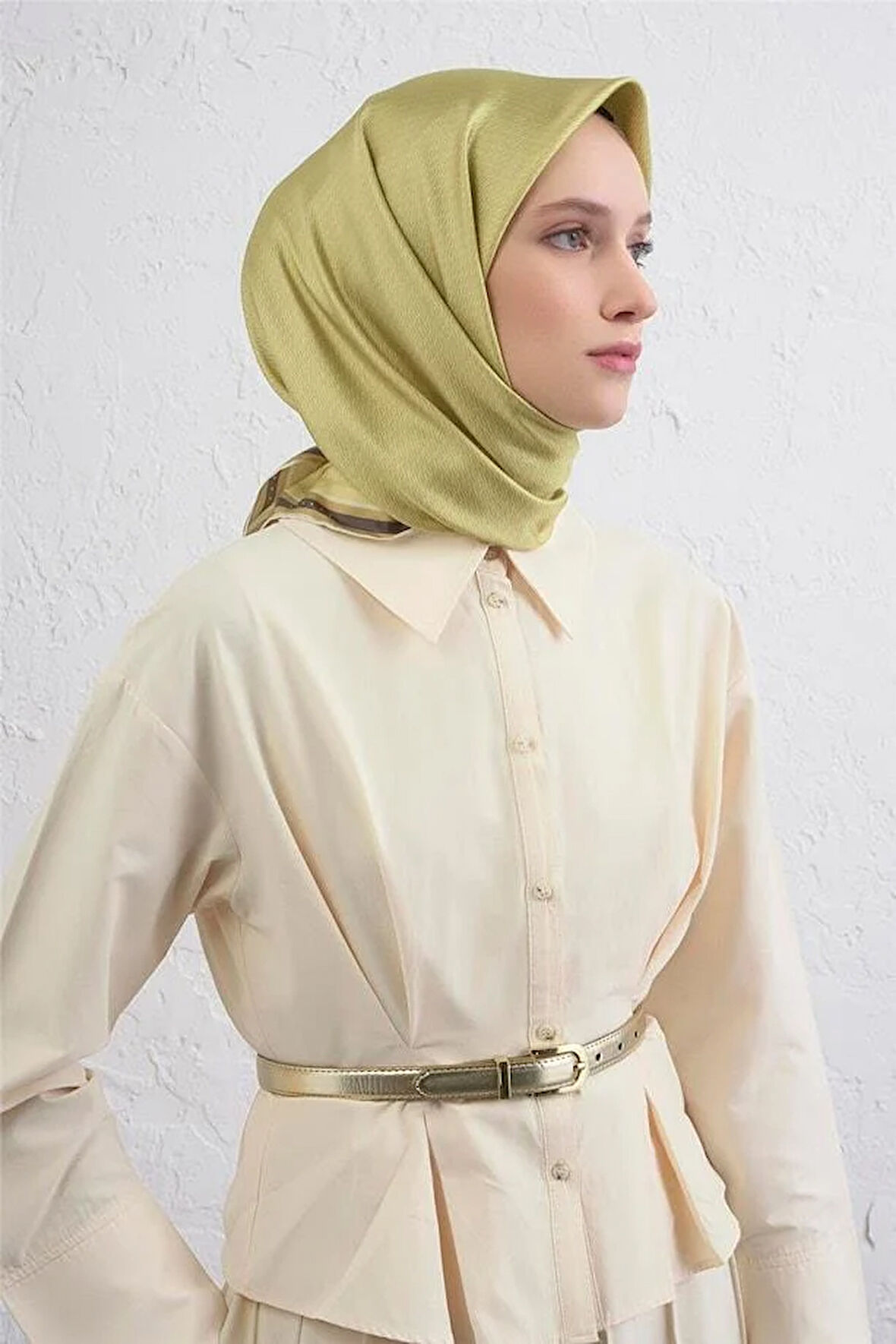 Armine Tivil Saf İpek Eşarp 9401 - 34 Yağ Yeşili Karışık Desen