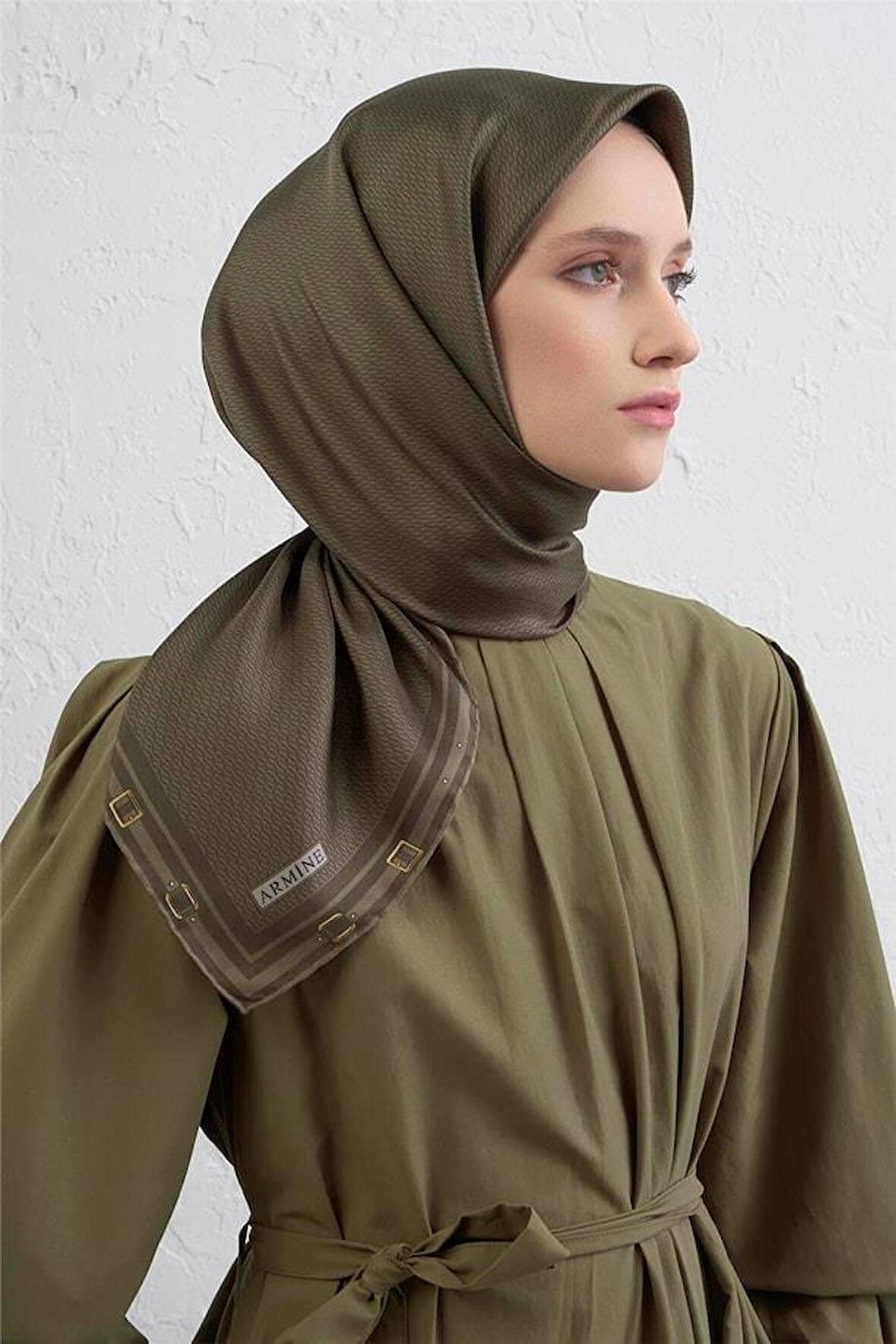 Armine Sura Saf İpek Eşarp 9401 - 50 Yeşil Karışık Desen