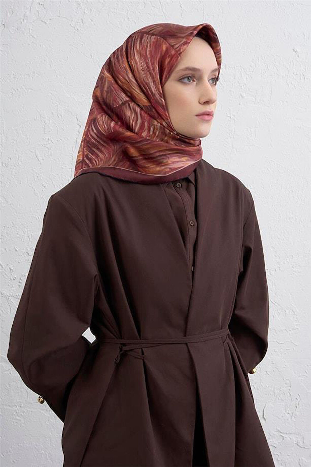 Armine Tivil Saf İpek Eşarp 9430 - 31 Bordo Karışık Desen