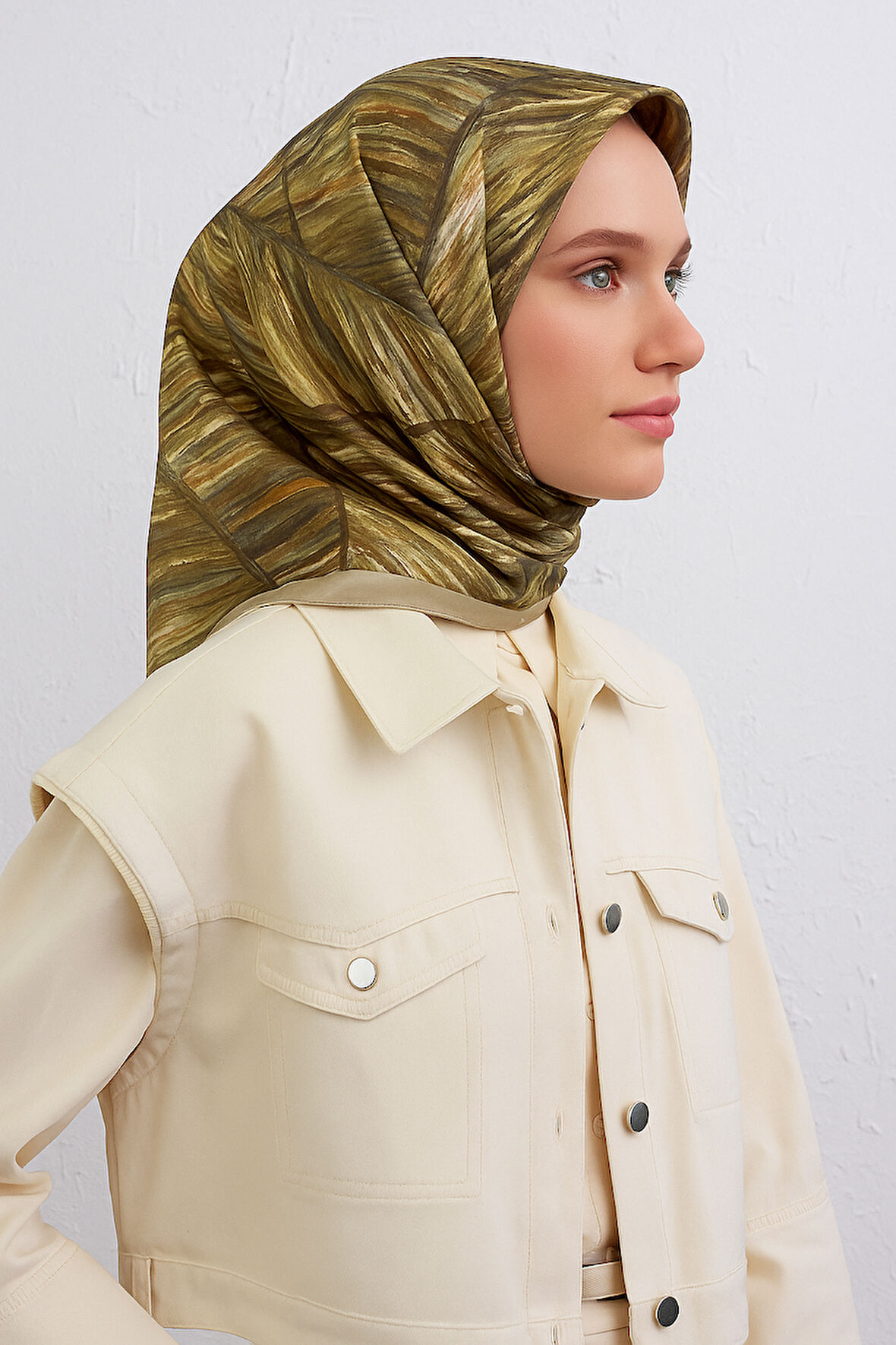 Armine Tivil Saf İpek Eşarp 9430 - 32 Yeşil Karışık Desen