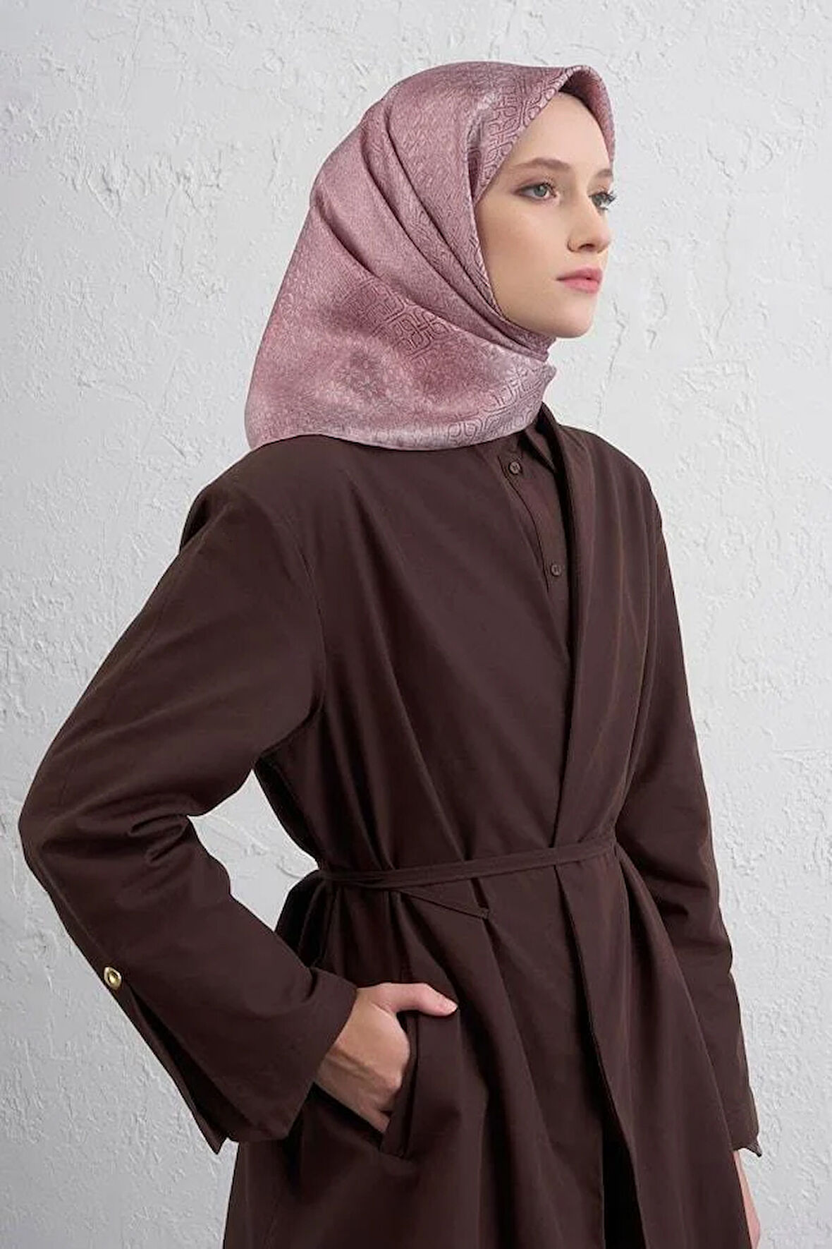 Armine Sura Saf İpek Eşarp 9437 - 14 Pembe Karışık Desen