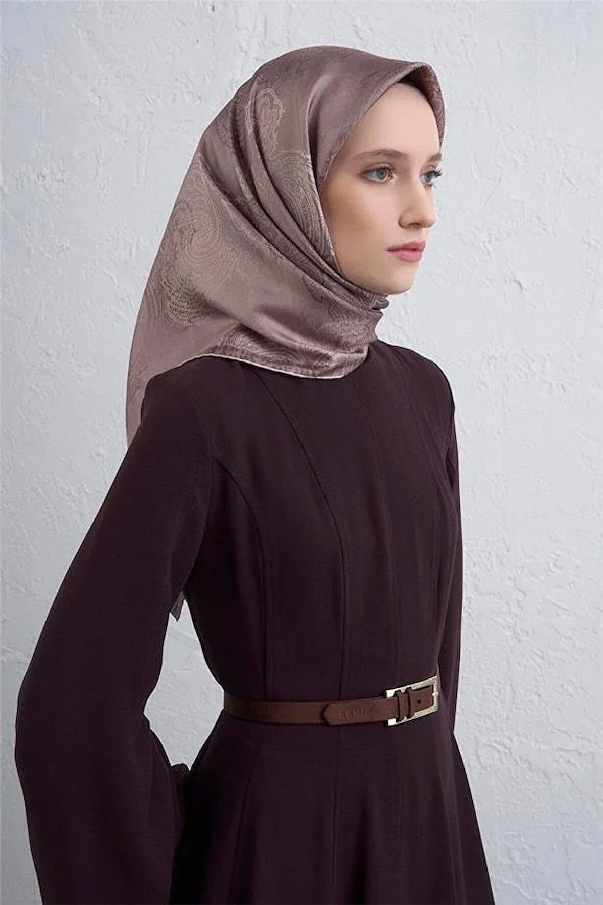 Armine Tivil Saf İpek Eşarp 9428 - 37 Vizon Karışık Desen