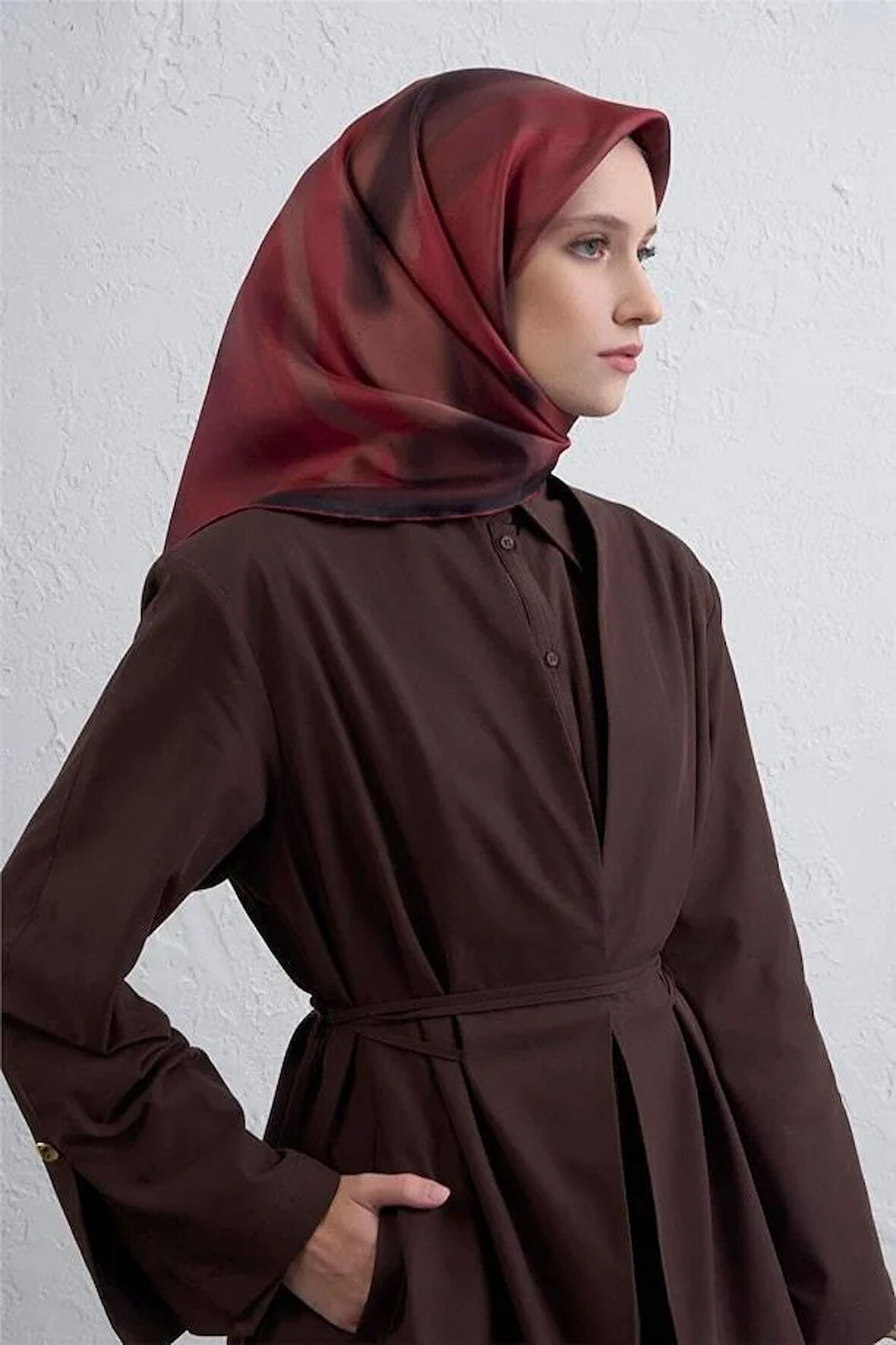 Armine Tivil Saf İpek Eşarp 9436 - 80 Bordo Karışık Desen