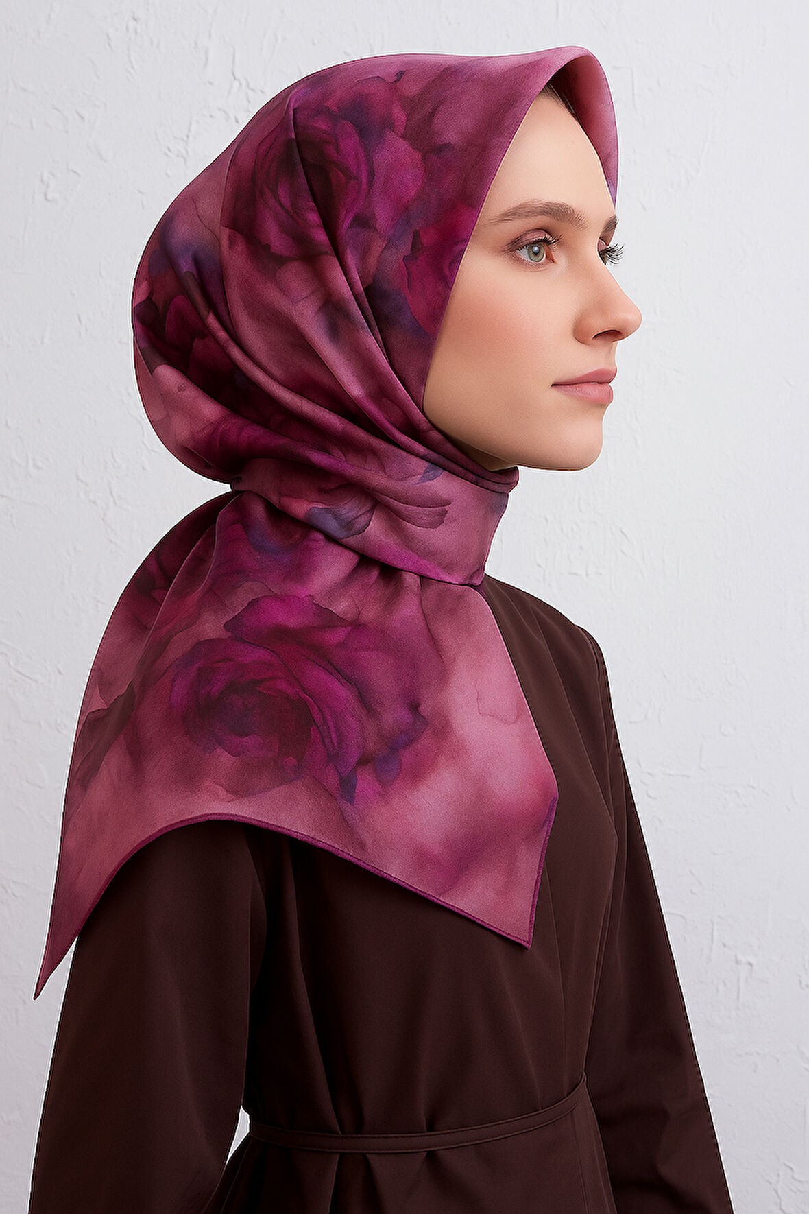 Armine Sura Saf İpek Eşarp 9426 - 07 Pembe Karışık Desen