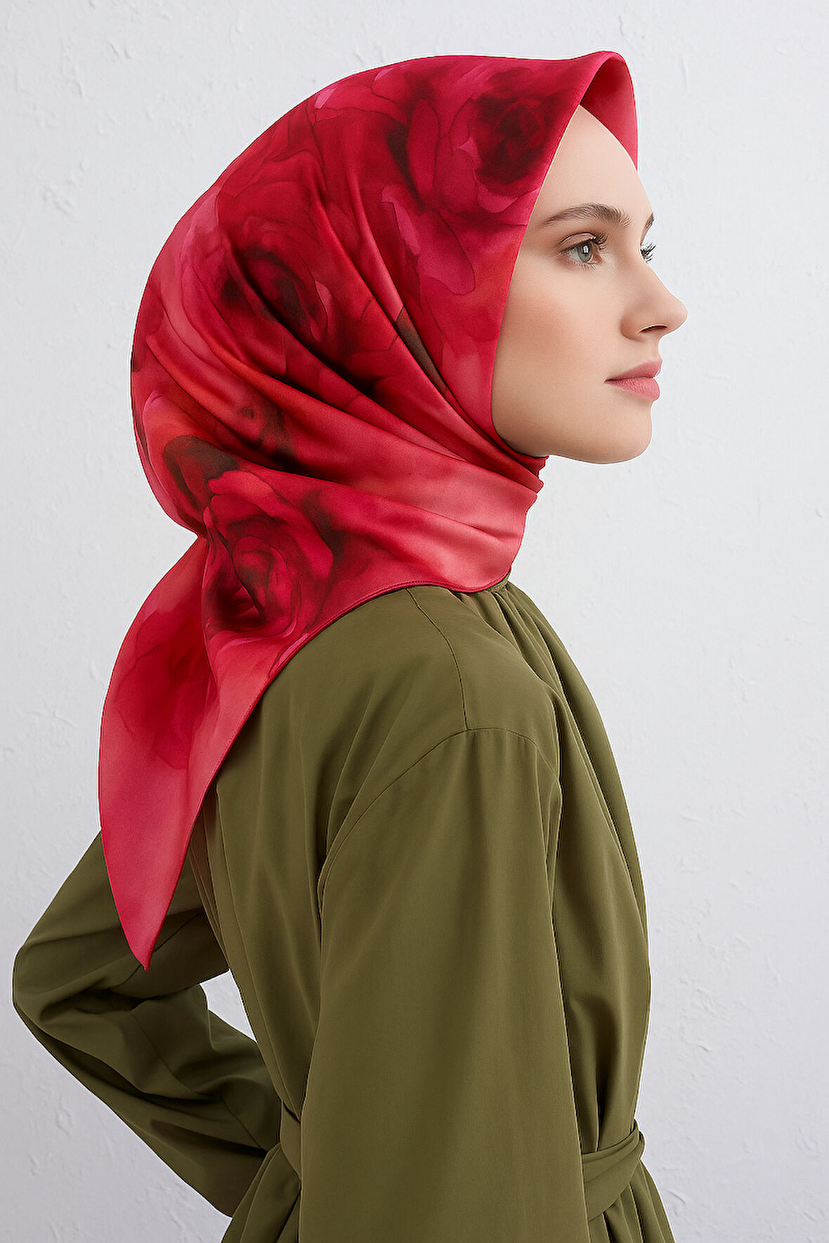 Armine Tivil Saf İpek Eşarp 9426 - 11 Kırmızı Karışık Desen