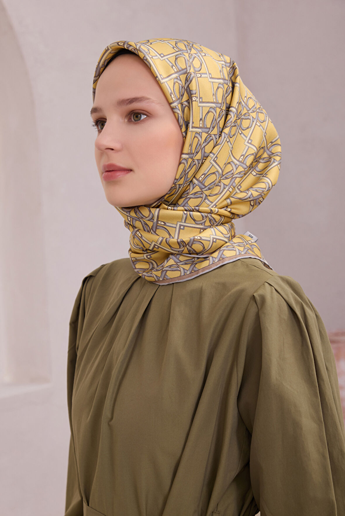 Geometrik Desen İpek Twill Eşarp 4214D01