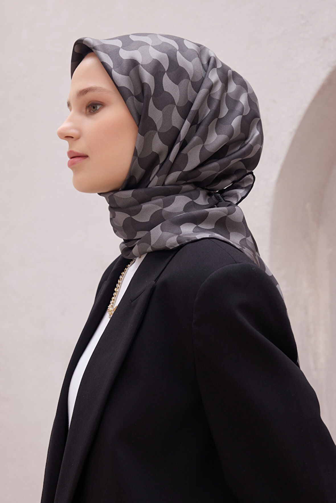 Geometrik Desen İpek Twill Eşarp 4211D01