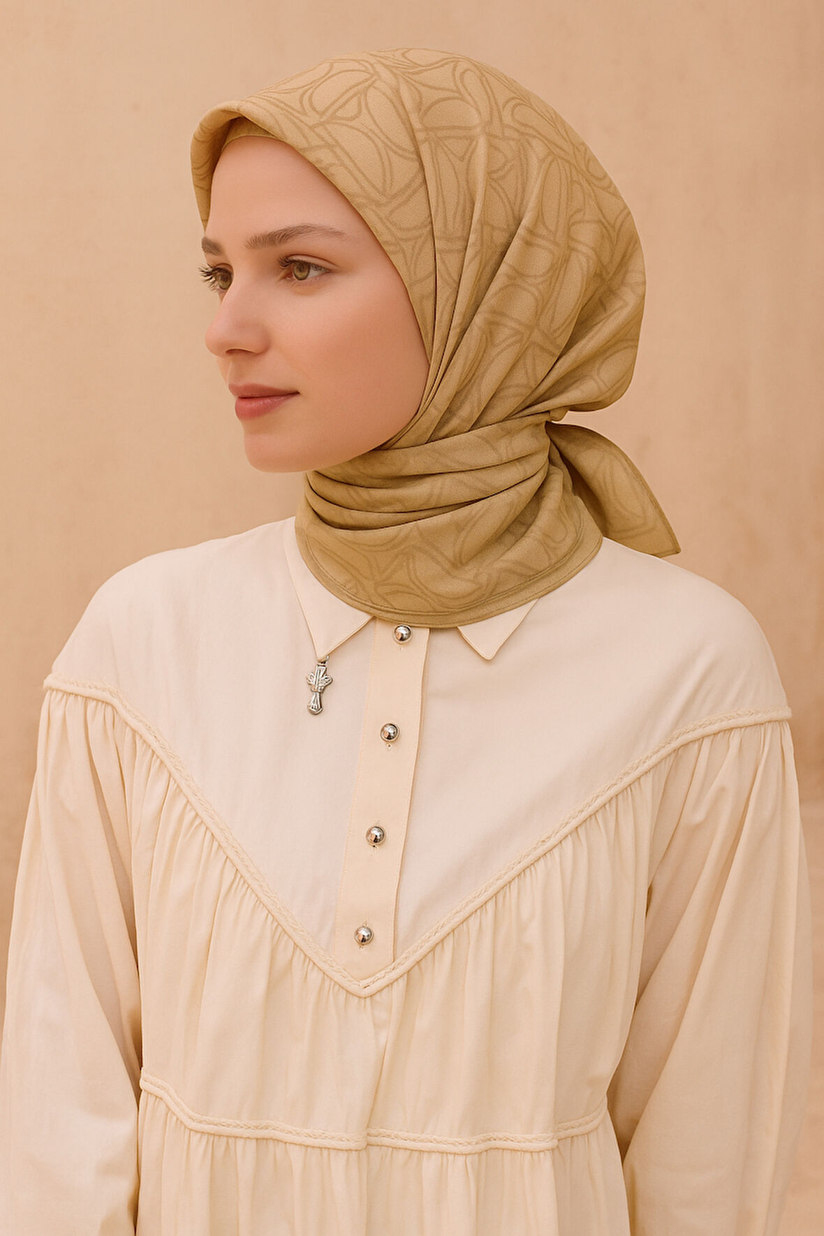 Belli Tivil Saf İpek Eşarp 4221 - 02 Sarı Soyut Desen