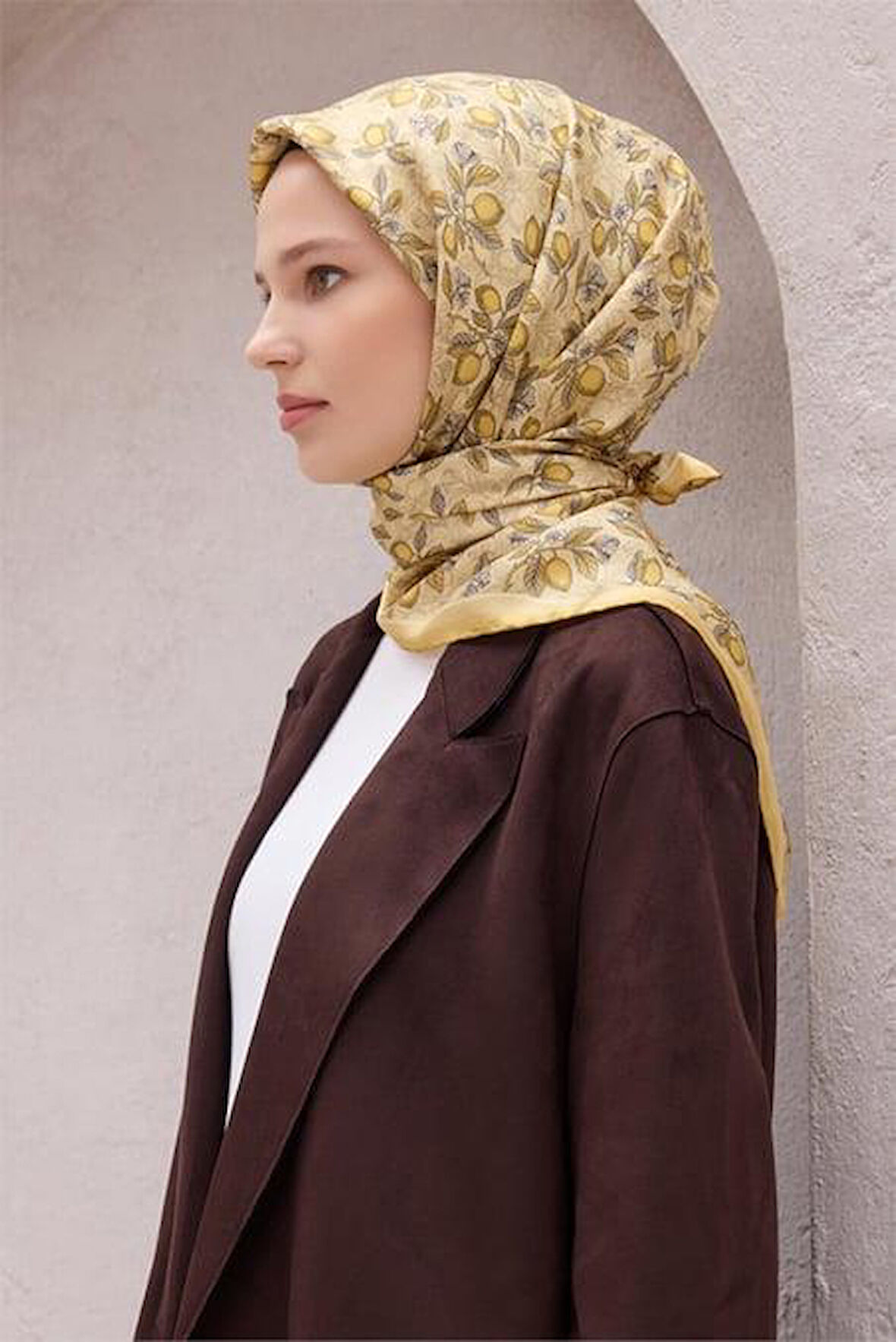 Belli Tivil Saf İpek Eşarp 4212 - 81 Sarı Limon Desen