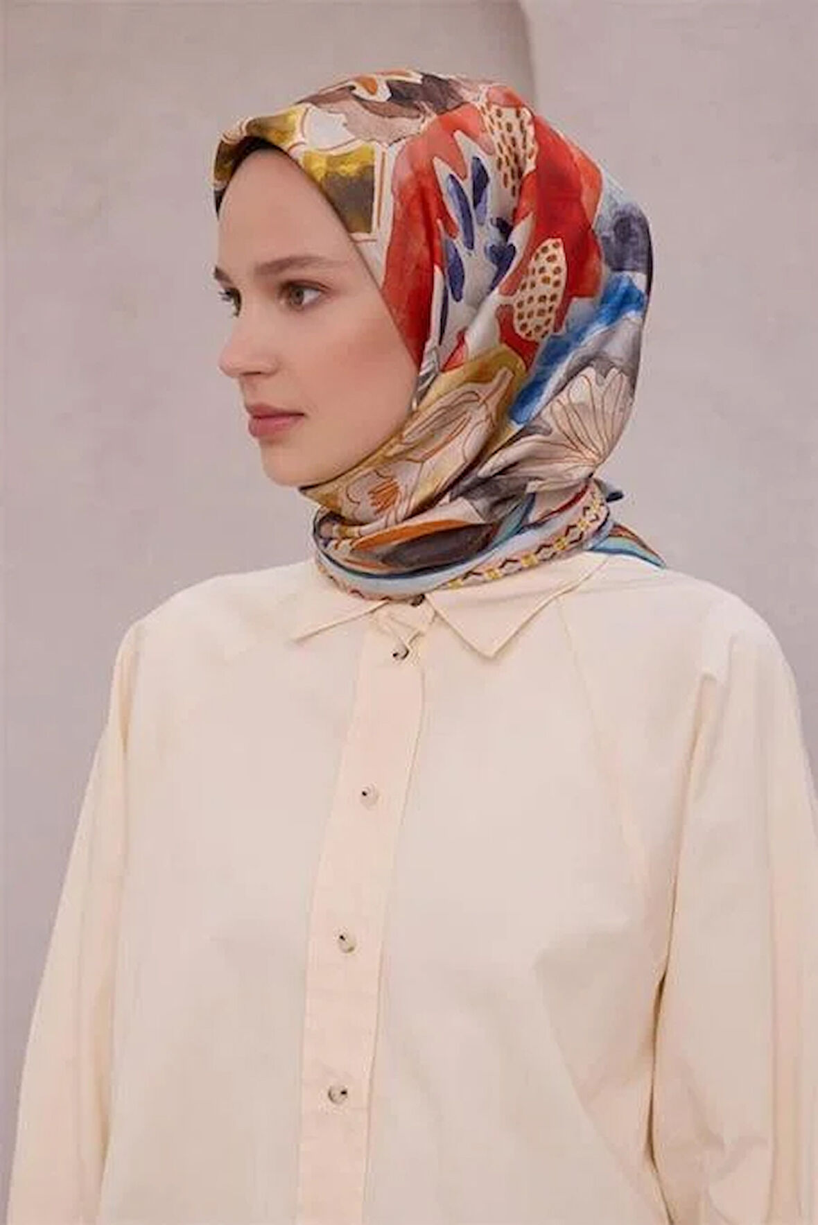 Belli Tivil Saf İpek Eşarp 4216 - 05 Açık Mavi Soyut Desen