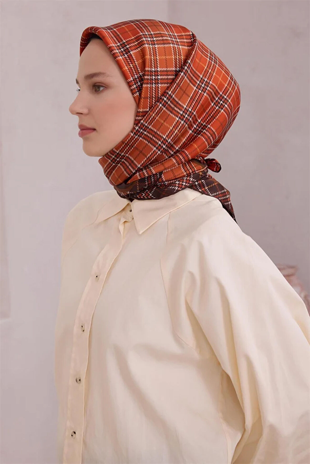 Ekose Desen İpek Twill Eşarp 4218D01