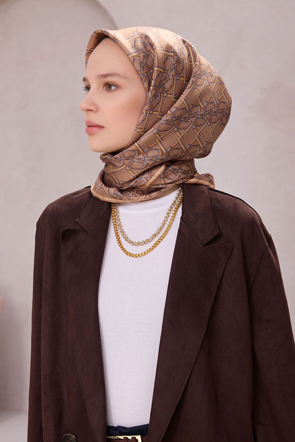 Geometrik Desen İpek Twill Eşarp 4214D01