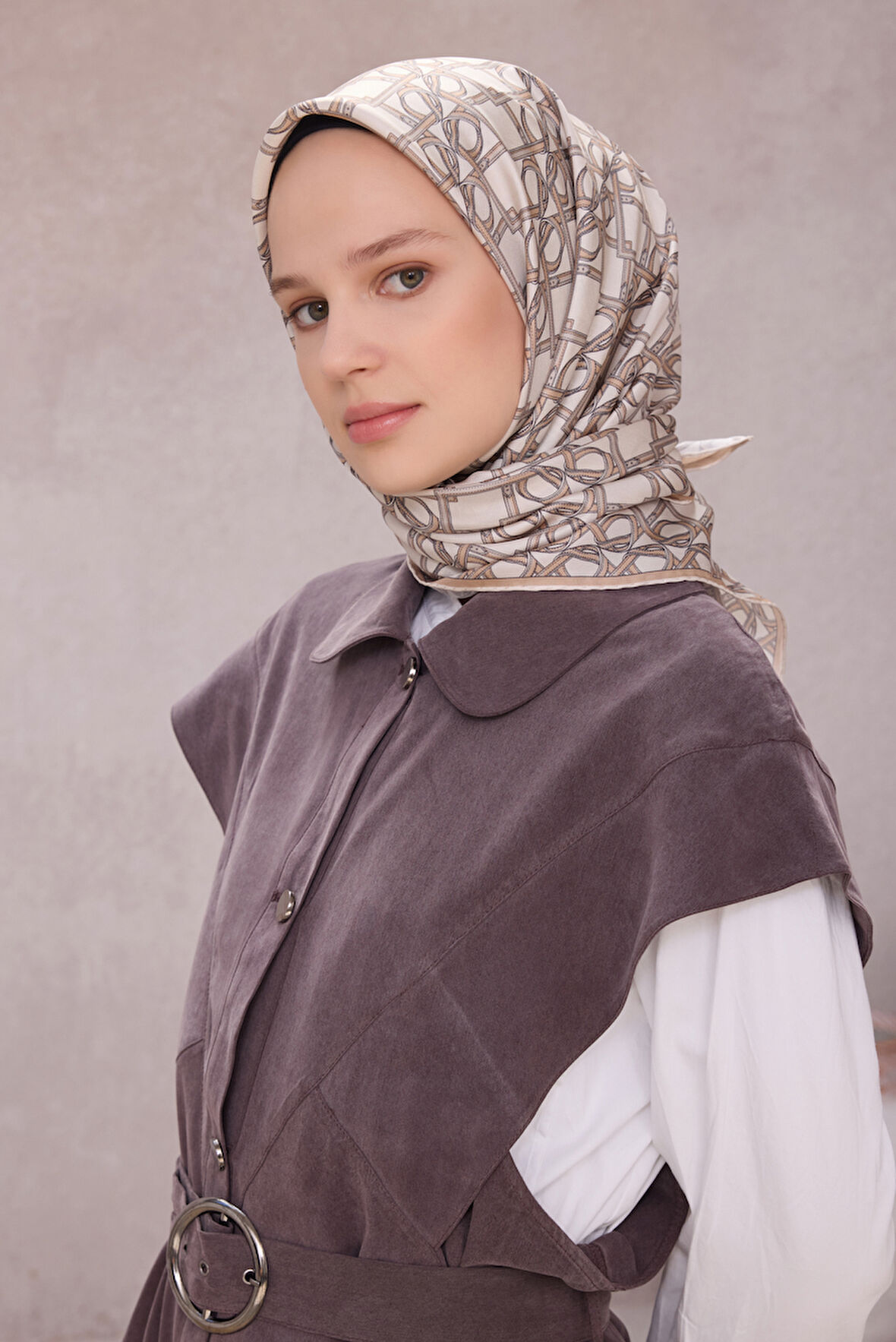 Geometrik Desen İpek Twill Eşarp 4214D01 87