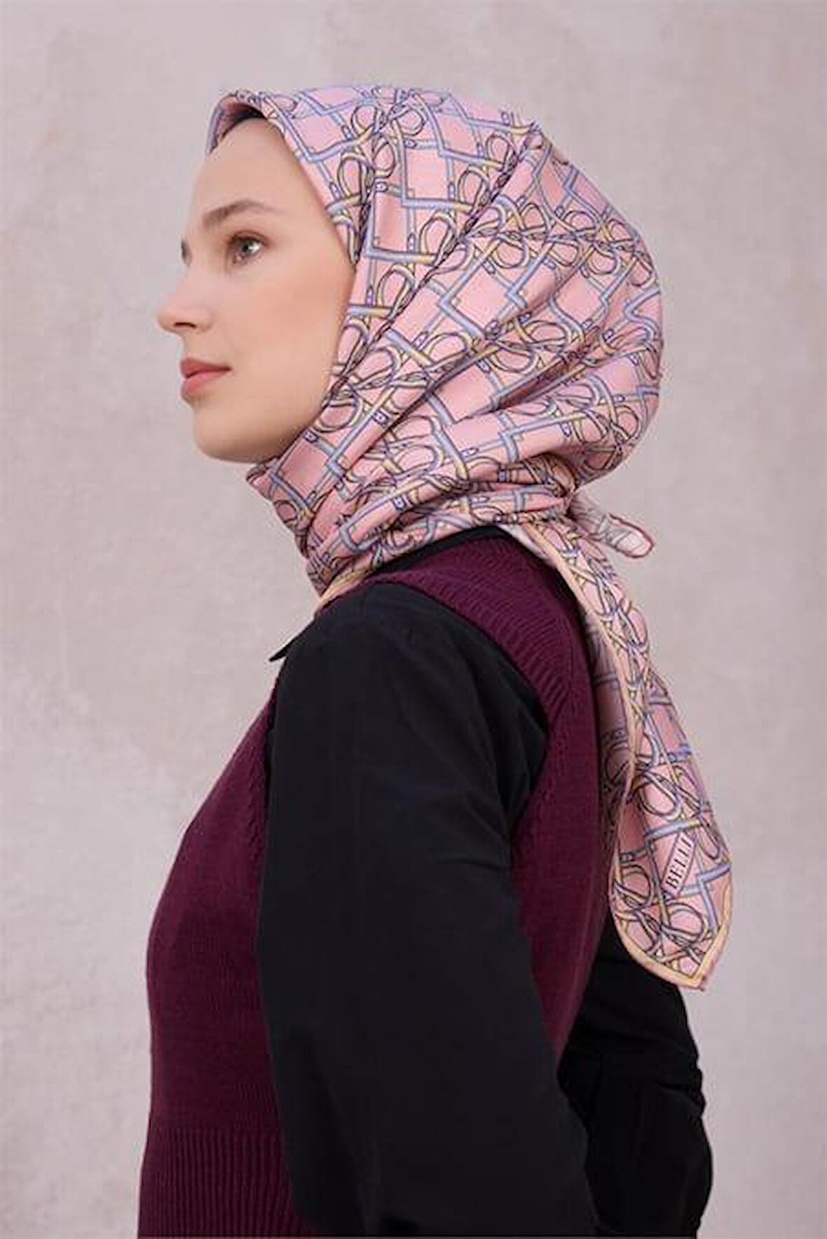 Belli Tivil Saf İpek Eşarp 4214 - 07 Açık Pembe Geometrik Desen