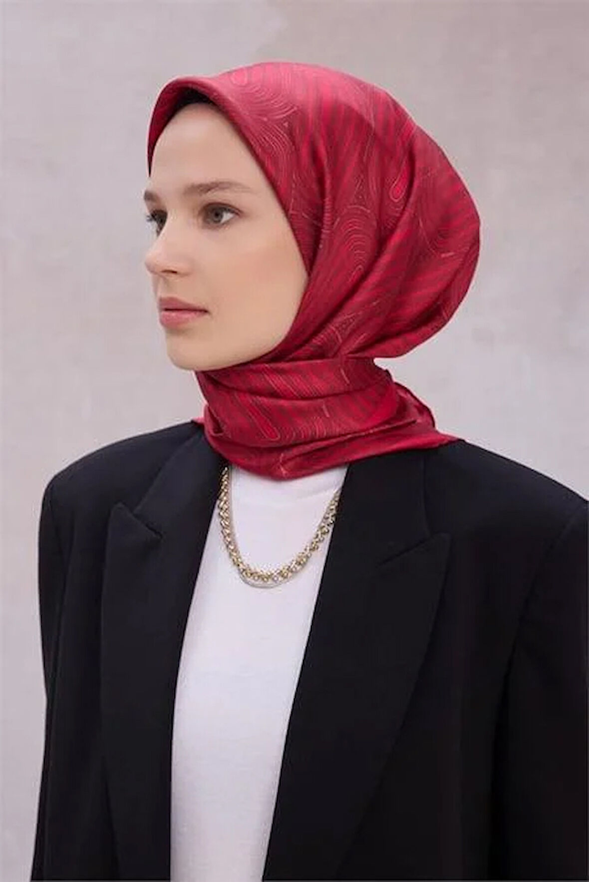 Belli Tivil Saf İpek Eşarp 4209 - 50 Kırmızı Soyut Desen