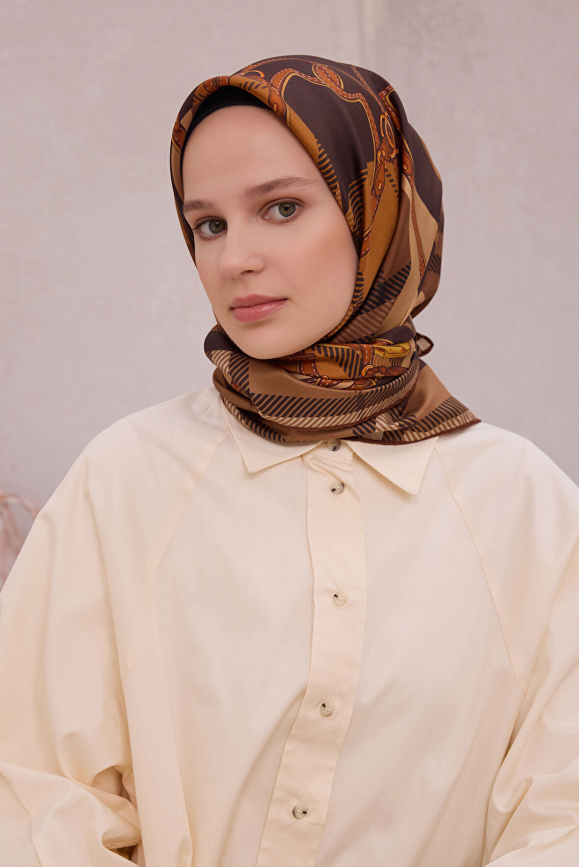 Ekose Kemer Desen İpek Twill Eşarp 4206D01