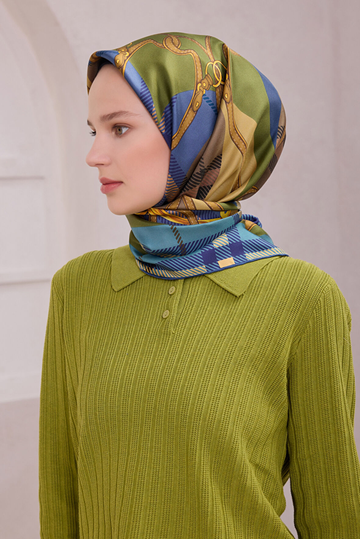 Ekose Kemer Desen İpek Twill Eşarp 4206D01 52