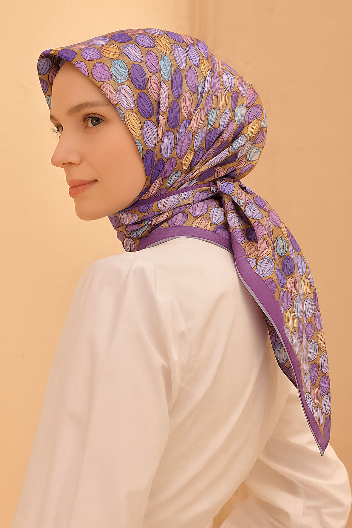 Belli Tivil Saf İpek Eşarp 4204 - 33 Gri Karışık Desen