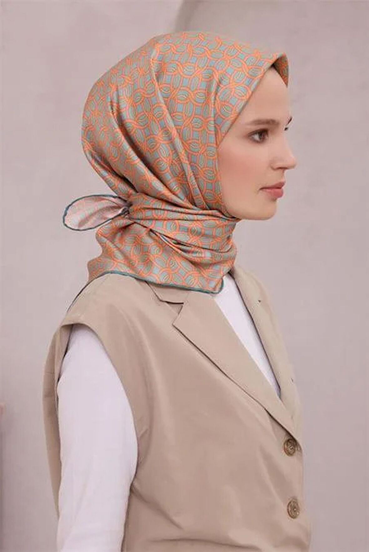 Belli Tivil Saf İpek Eşarp 4215 - 58 Turkuaz Geometrik Desen