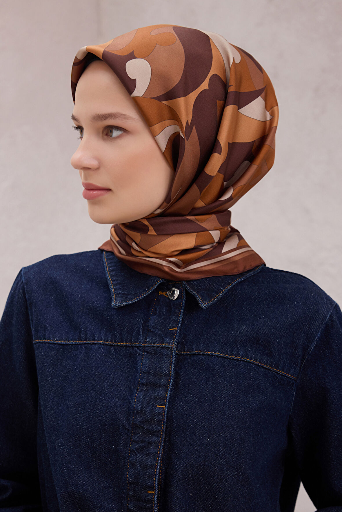 Geometrik Desen İpek Twill Eşarp 4213D01