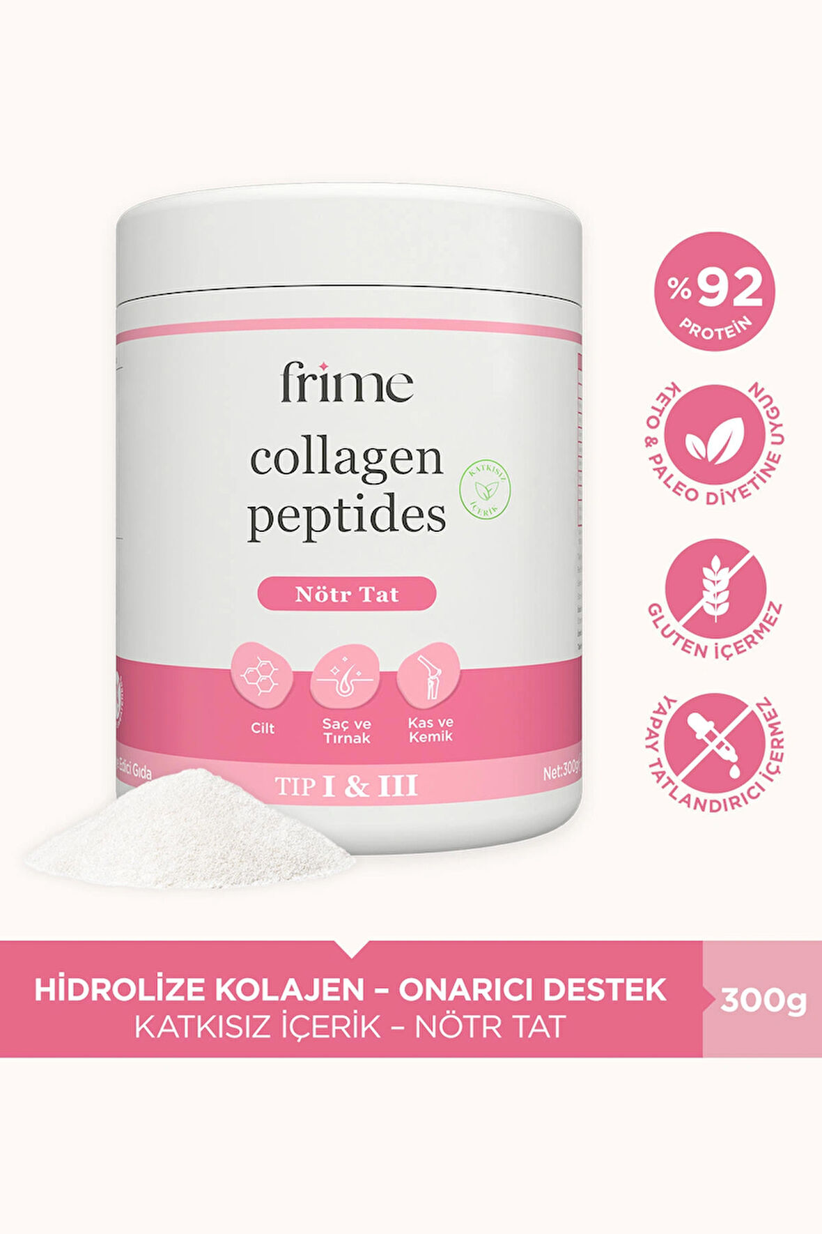 Collagen Peptides, Hidrolize Kolajen, Katkısız Içerik, Nötr Tat – 300 gr