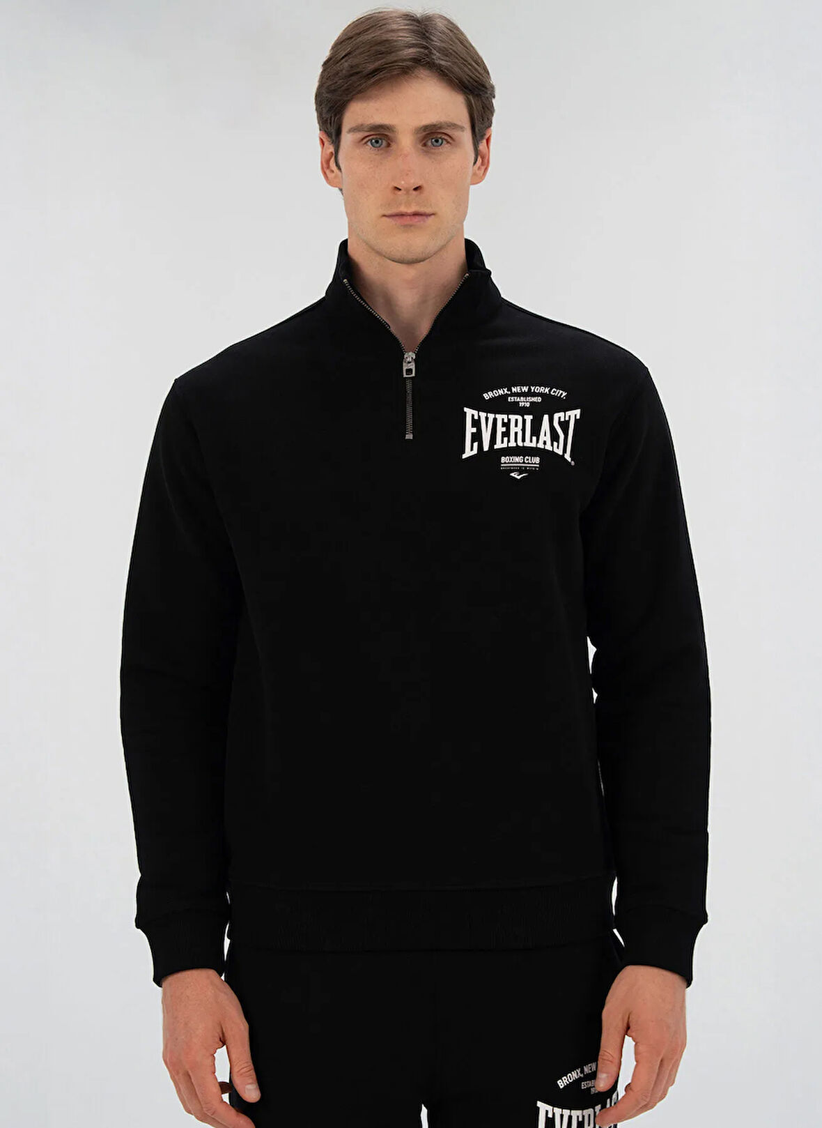 Everlast TM0104 167-Everlast Bronx NYC H.Zip Siyah Fermuarlı Yaka Regular Fit Düz Erkek Sweatshırt