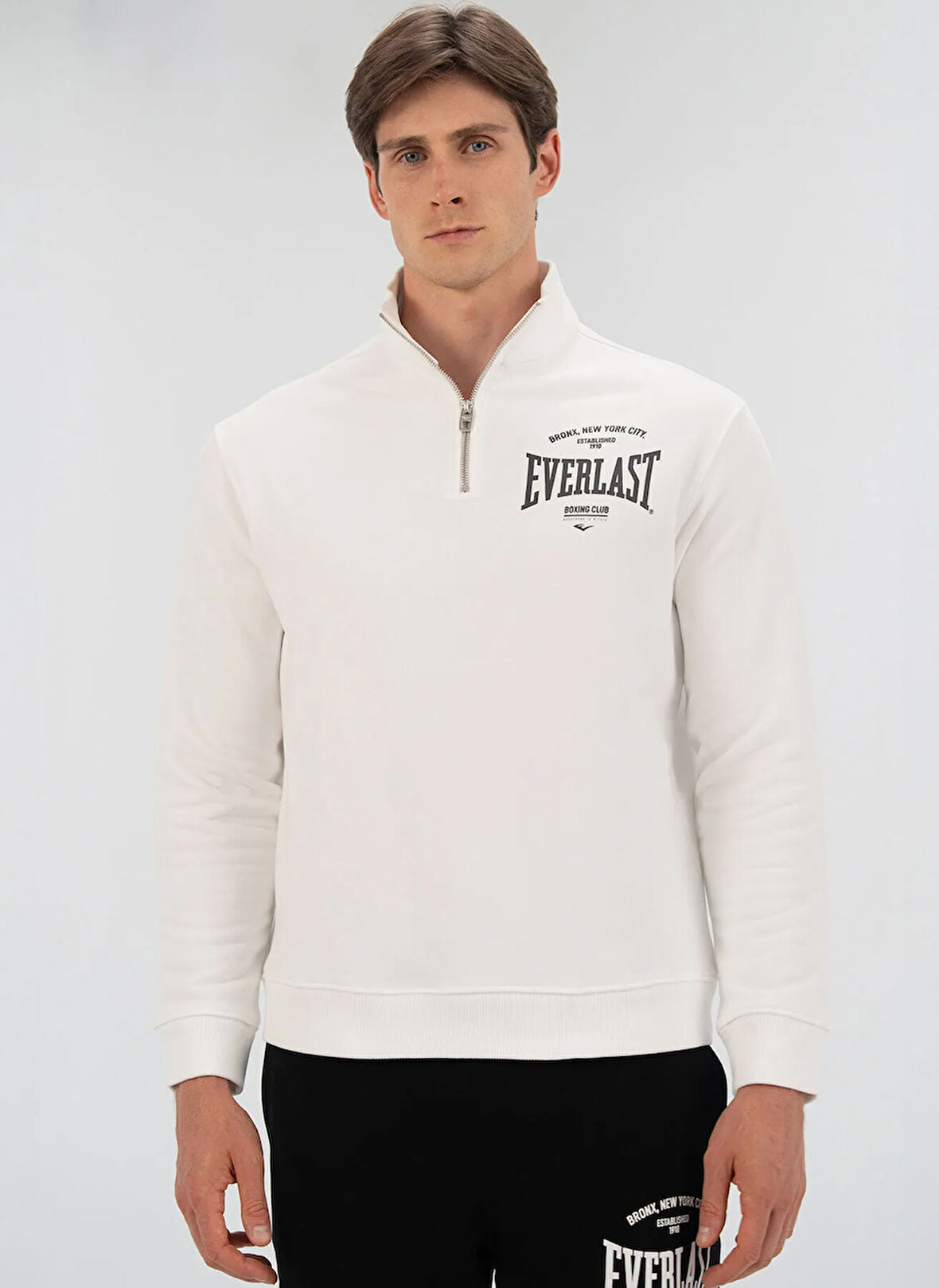 Everlast TM0104 112-Everlast Bronx NYC H.Zip Beyaz Fermuarlı Yaka Regular Fit Düz Erkek Sweatshırt