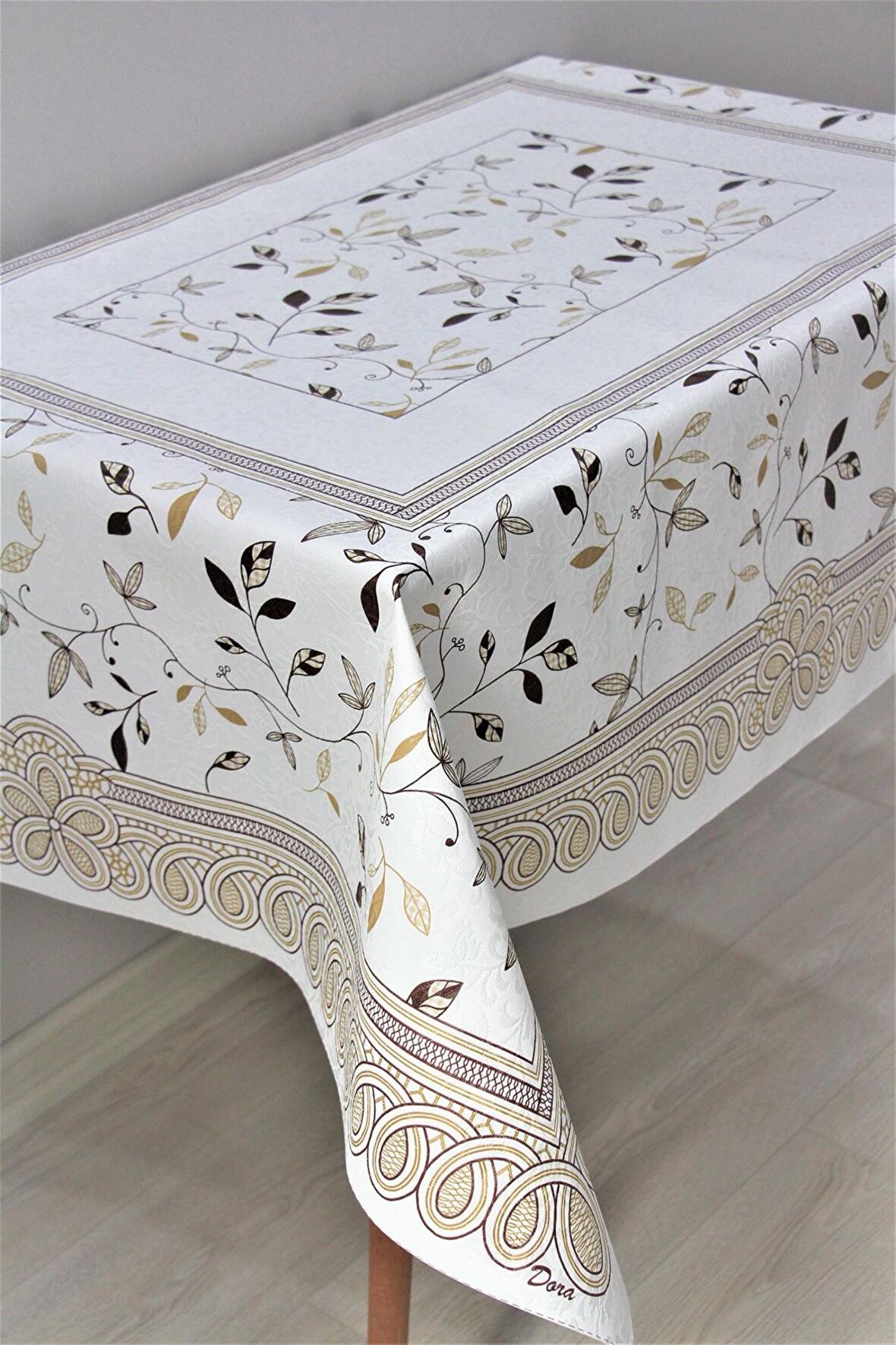 Dora Astarlı Silinebilir Pvc 120x160 Hazır Muşamba Masa Örtüsü - Yapraklı-220-3