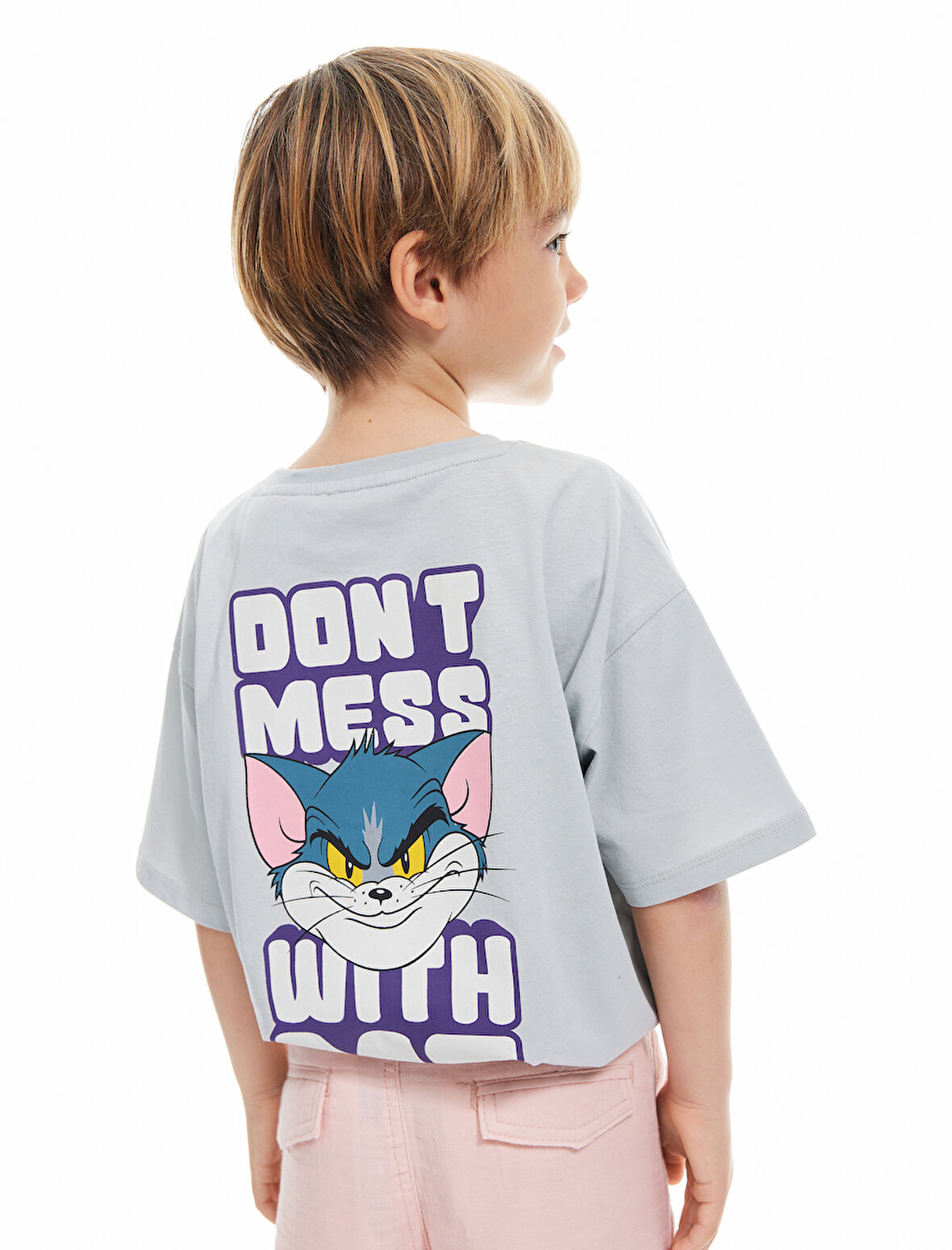 Tom ve Jerry Baskılı Pamuklu Lisanslı Kısa Kollu Oversize Tişört 