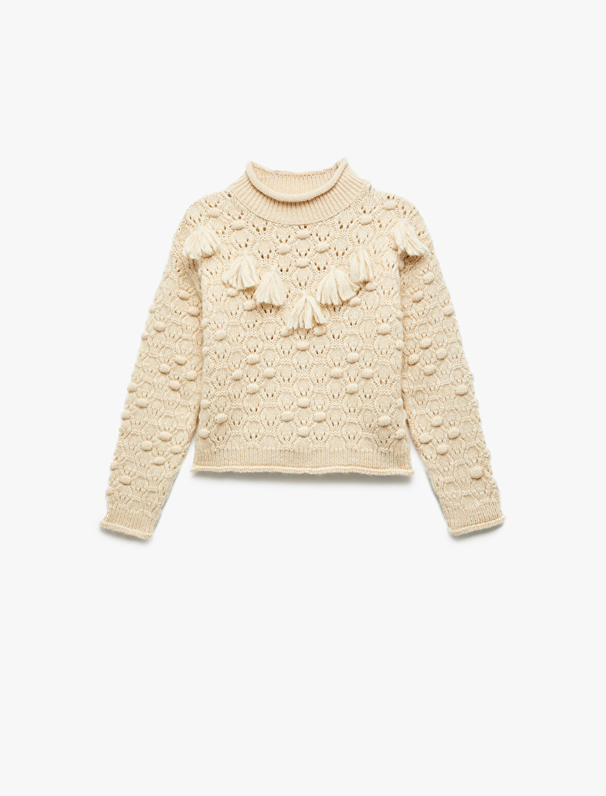 Dik Yaka Uzun Kollu Püsküllü Triko Kazak