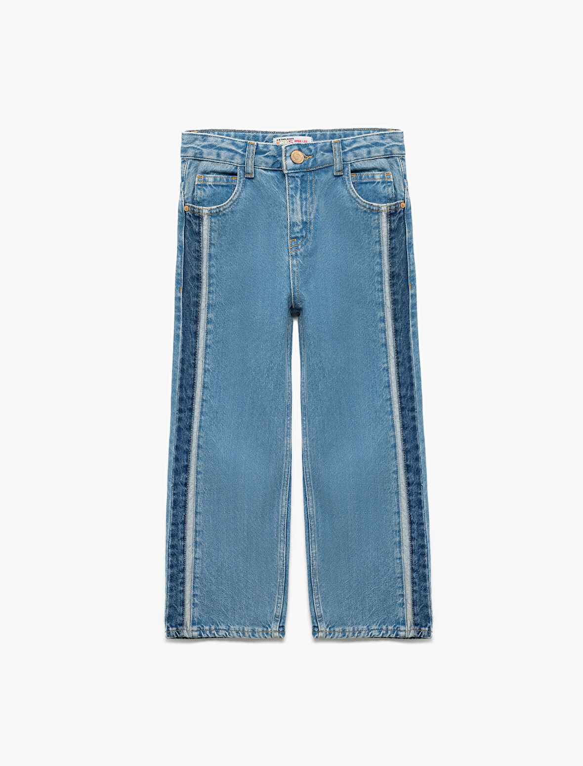 Pamuklu Renk Bloklu Geniş Paça Denim Pantolon