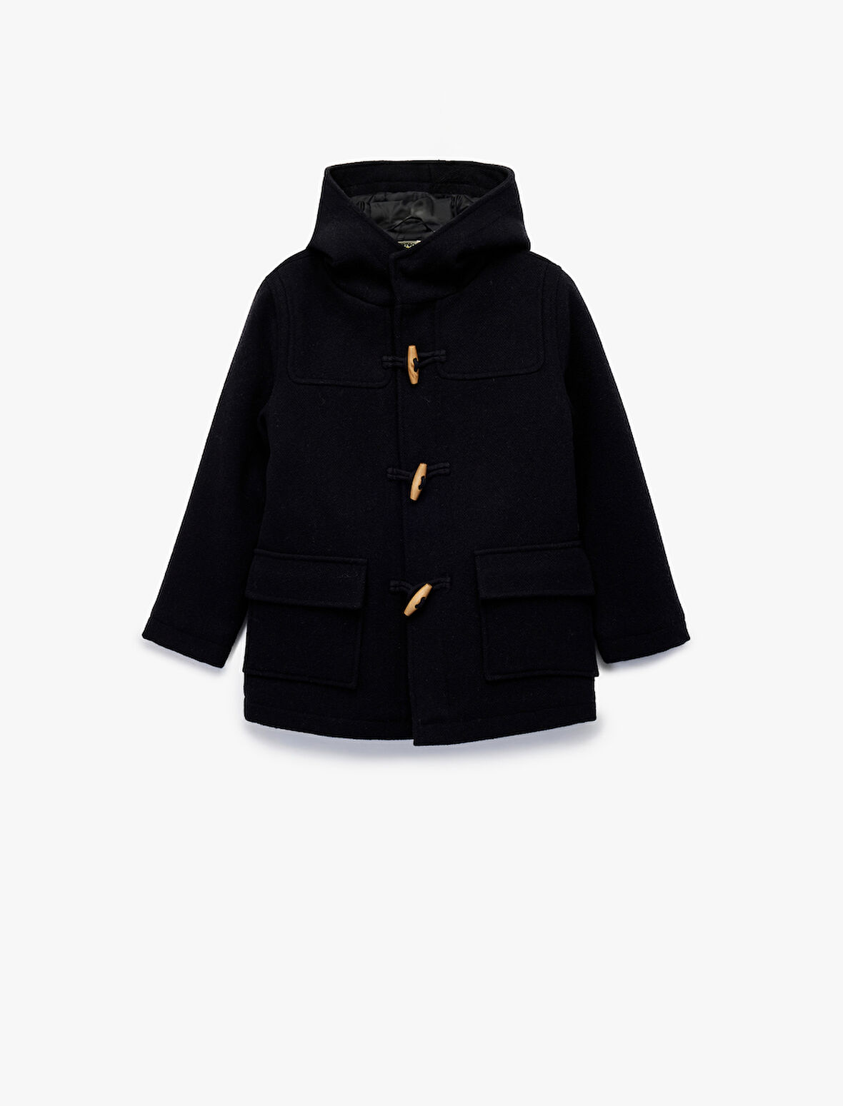 Kapşonlu Düğmeli Uzun Kollu Yün Karışımlı Kaban