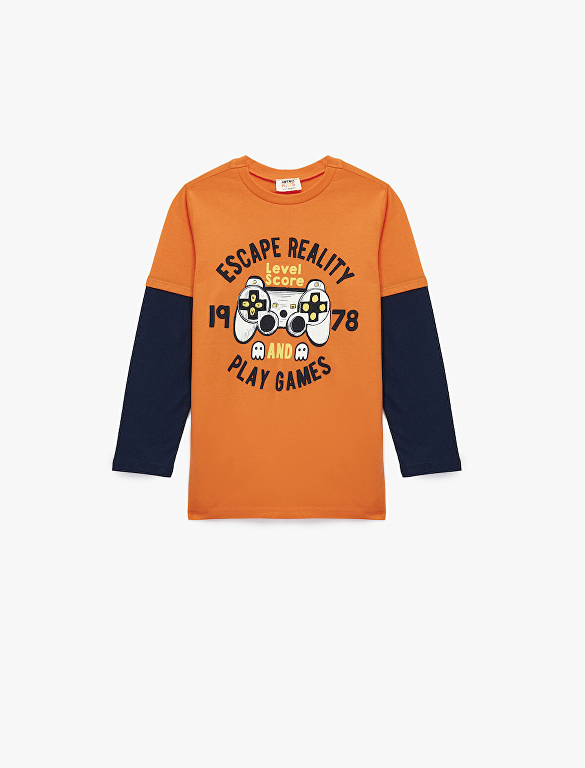 Uzun Kollu Pamuklu Bisiklet Yaka Baskılı Tişört