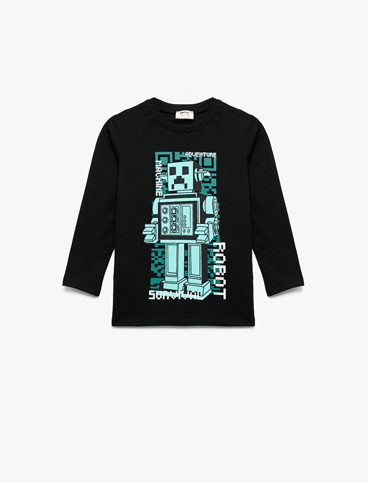 Pamuklu Uzun Kollu Bisiklet Yaka Robot Baskılı Tişört