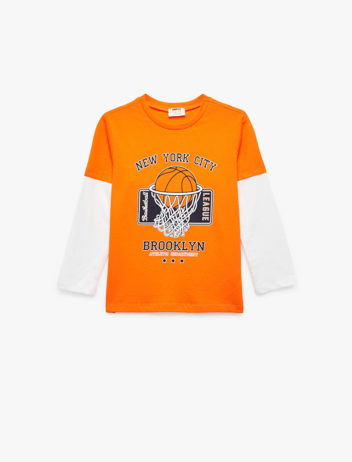 Uzun Kollu Bisiklet Yaka Basketbol Baskılı Pamuklu Tişört