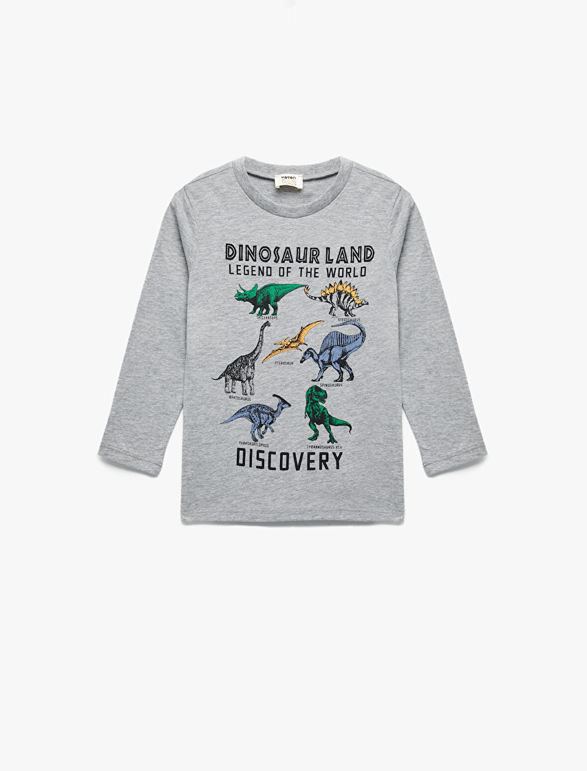 Dinozor Baskılı Uzun Kollu Bisiklet Yaka Tişört